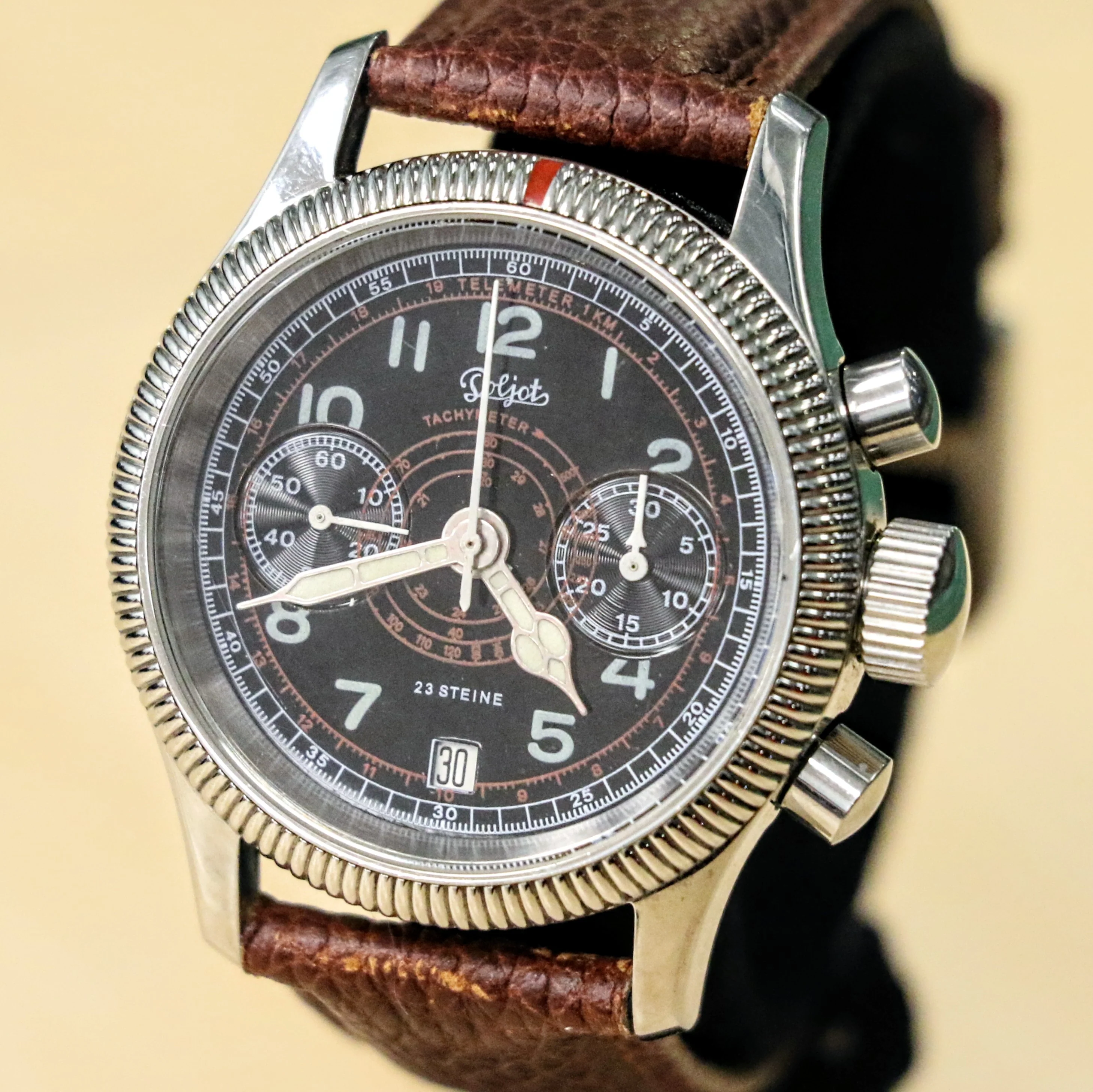 POLJOT "Hanhart" Flieger Chronograph Wristwatch 23 Steine P3133 No. 007/200 Date Indicator Watch - Image 6