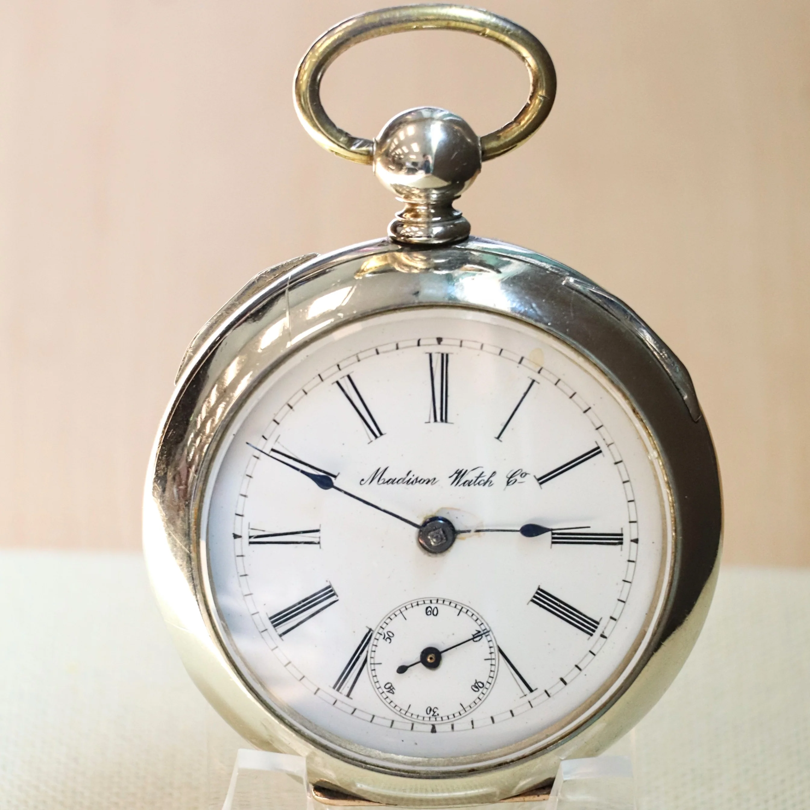 RARE! 1900s Madison Watch Co. Pocket Watch 18s Openface Key Wind Silveroid - Image 3
