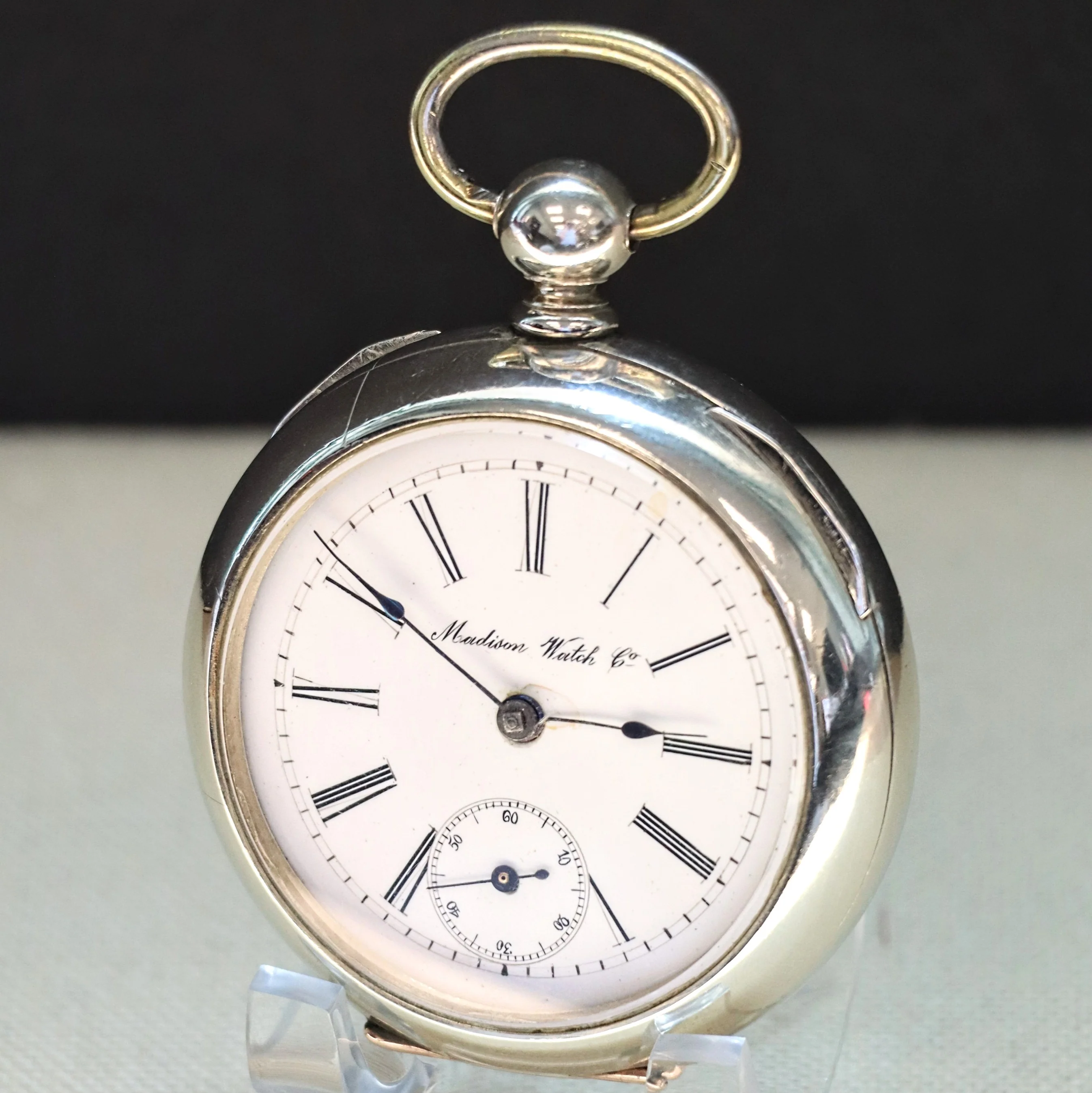 RARE! 1900s Madison Watch Co. Pocket Watch 18s Openface Key Wind Silveroid - Image 4