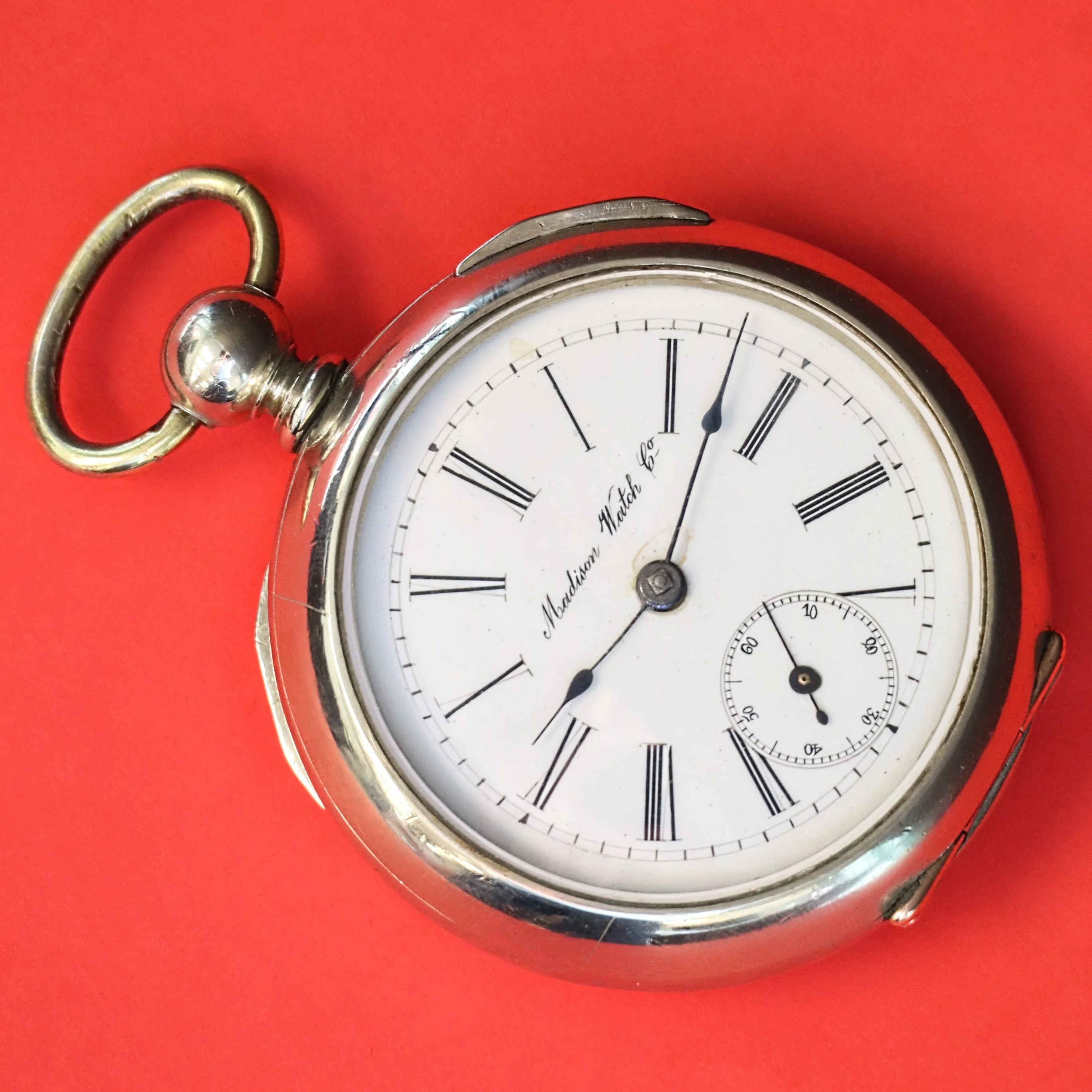 RARE! 1900s Madison Watch Co. Pocket Watch 18s Openface Key Wind Silveroid - Image 5