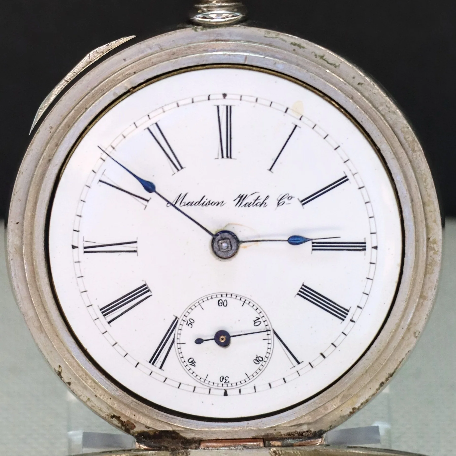 RARE! 1900s Madison Watch Co. Pocket Watch 18s Openface Key Wind Silveroid - Image 7
