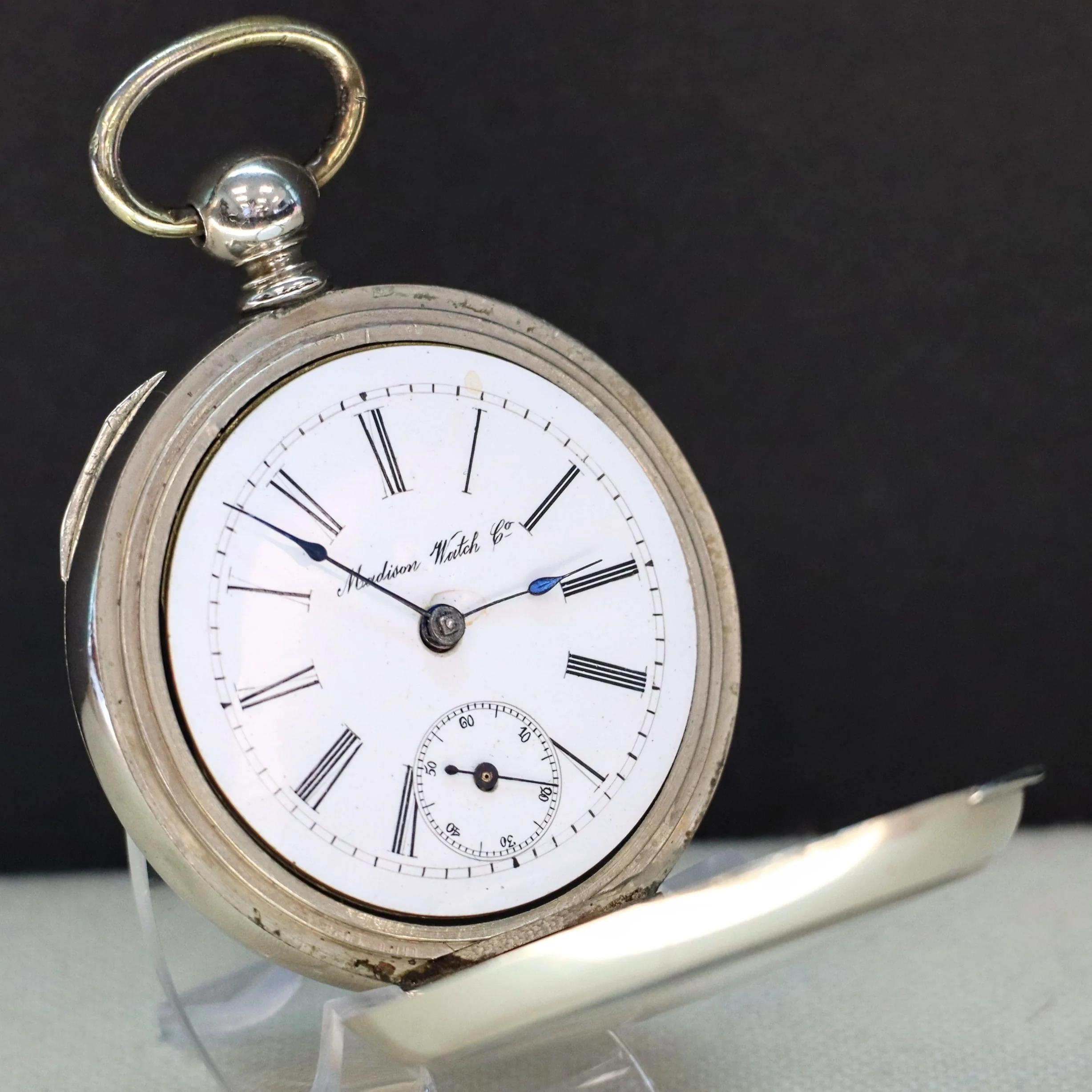 RARE! 1900s Madison Watch Co. Pocket Watch 18s Openface Key Wind Silveroid - Image 8