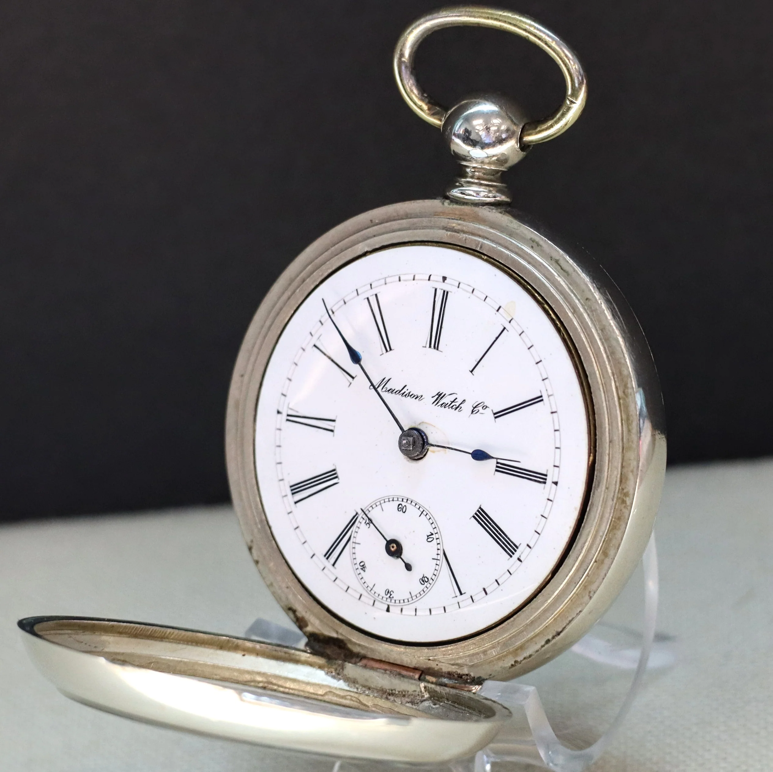 RARE! 1900s Madison Watch Co. Pocket Watch 18s Openface Key Wind Silveroid - Image 9