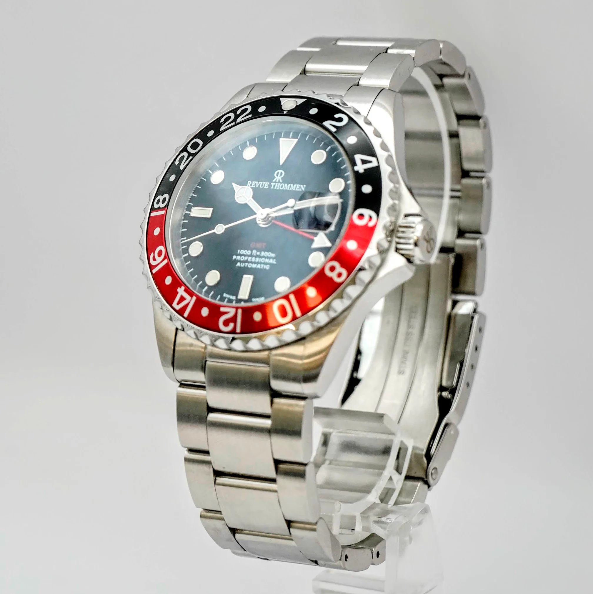 Revue Thommen Diver GMT Automatic Watch Date 17572.2236 42mm ALL S.S. Black & Red Bezel - 2-Box & Papers - Image 5
