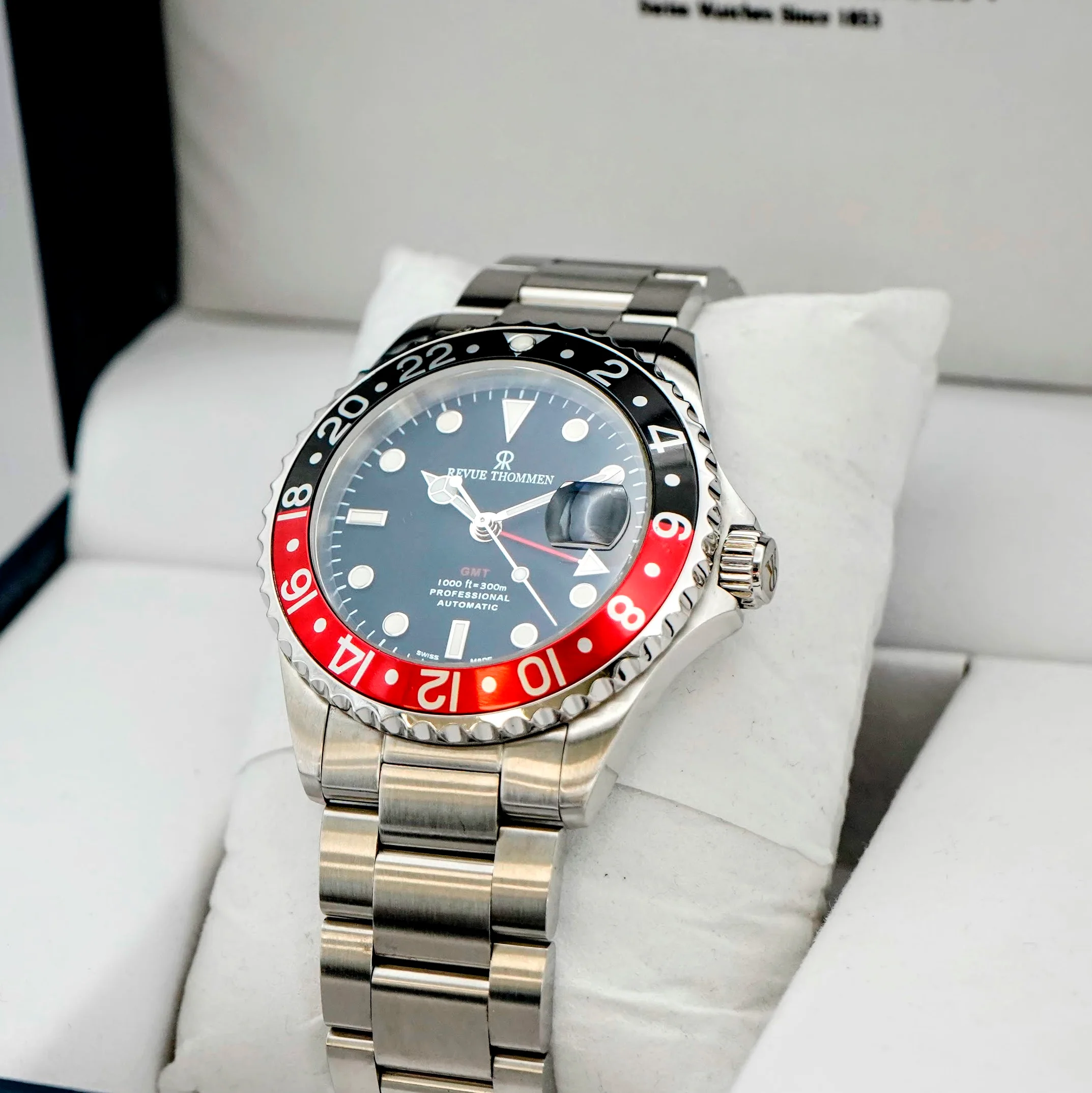 Revue Thommen Diver GMT Automatic Watch Date 17572.2236 42mm ALL S.S. Black & Red Bezel - 2-Box & Papers - Image 6