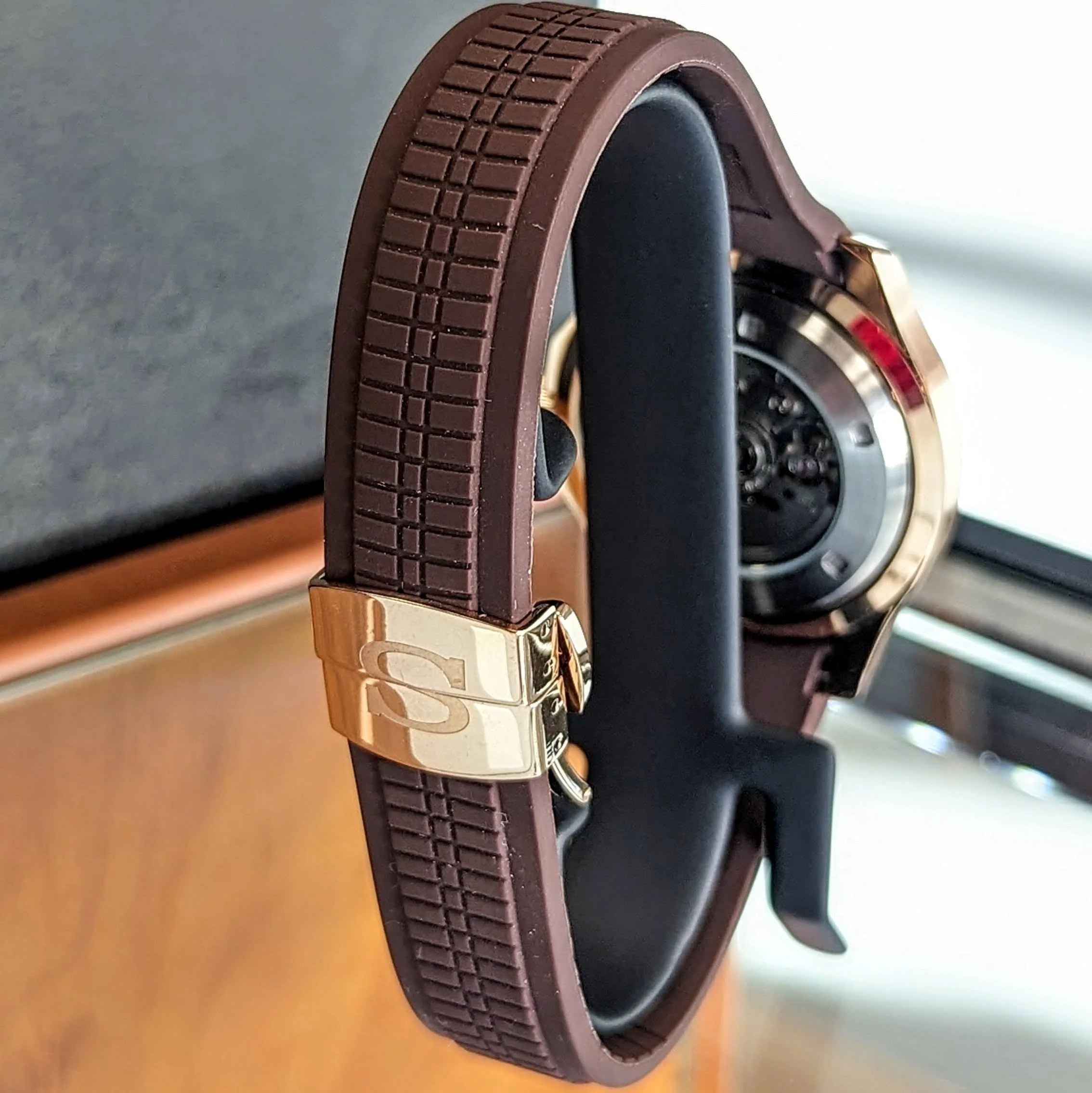 SEIKO Mod Aquanaut Automatic Wristwatch 24 Jewels Rose Gold Case & Display Back Custom Watch - Image 8