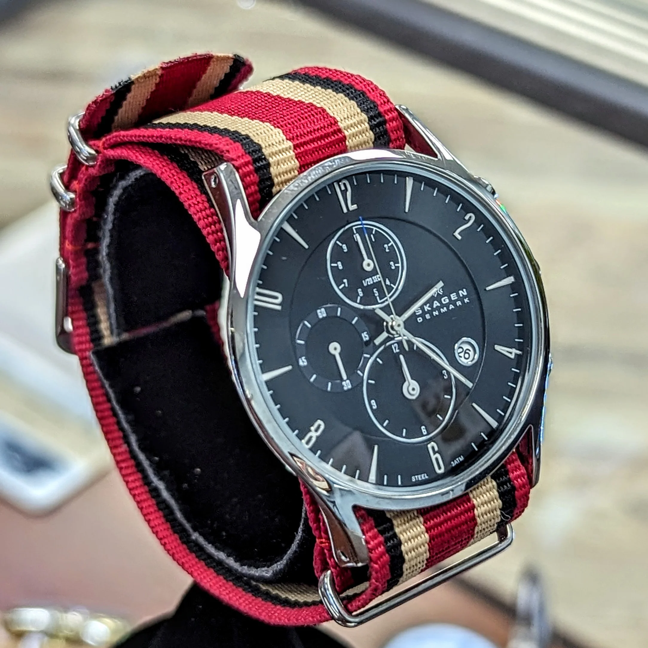 SKAGEN Denmark Chronograph Watch Black Dial Quartz Wristwatch 329XLSLB - ALL S.S. - Image 4