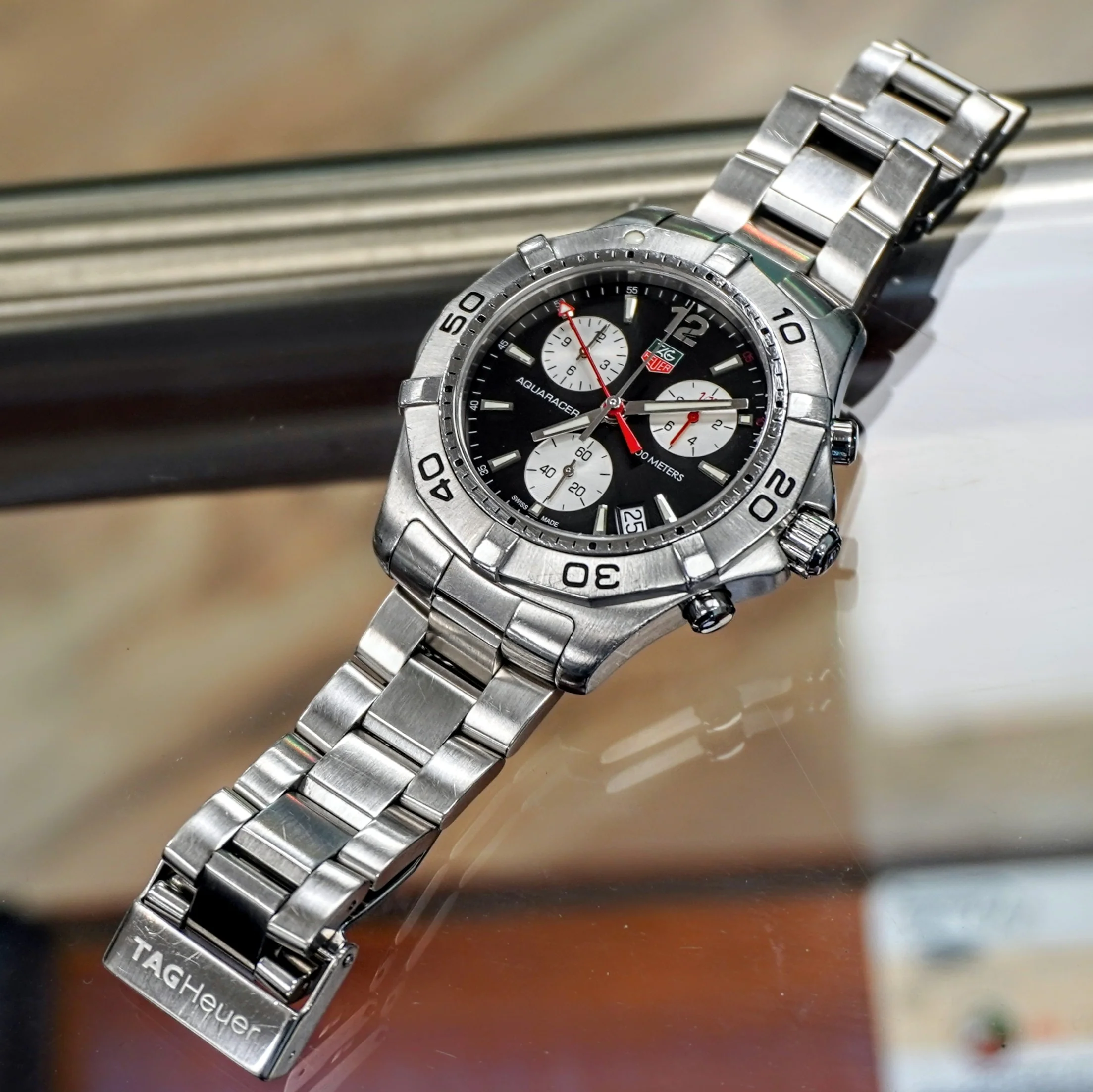 TAG HEUER Aquaracer Black Dial Watch 300M Chronograph Wristwatch Ref. CAF1110 - Image 12