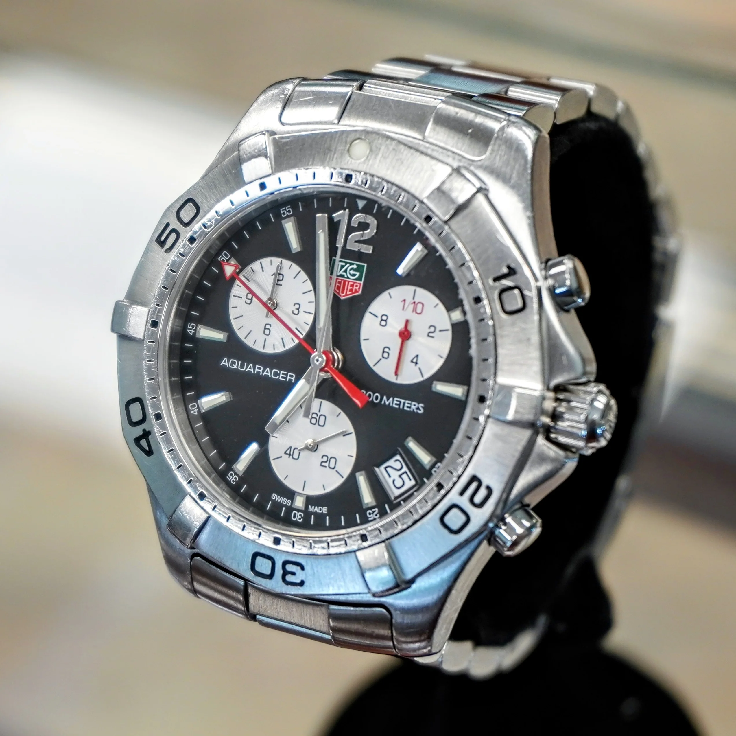 TAG HEUER Aquaracer Black Dial Watch 300M Chronograph Wristwatch Ref. CAF1110 - Image 6