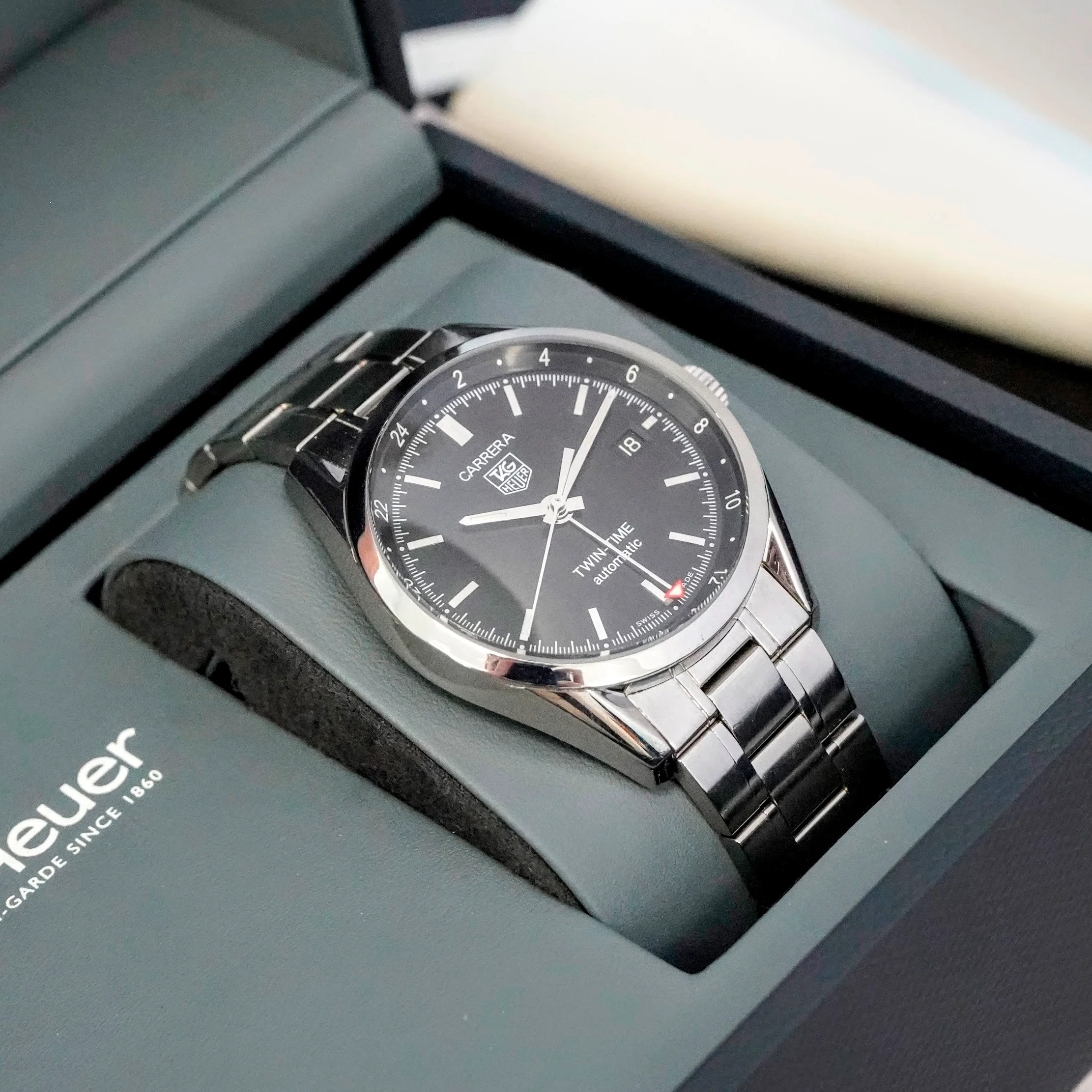 Tag Heuer Carrera Twin-Time Automatic Watch WV2115-0 GMT Date 39mm ALL S.S. Box & Papers - Image 9