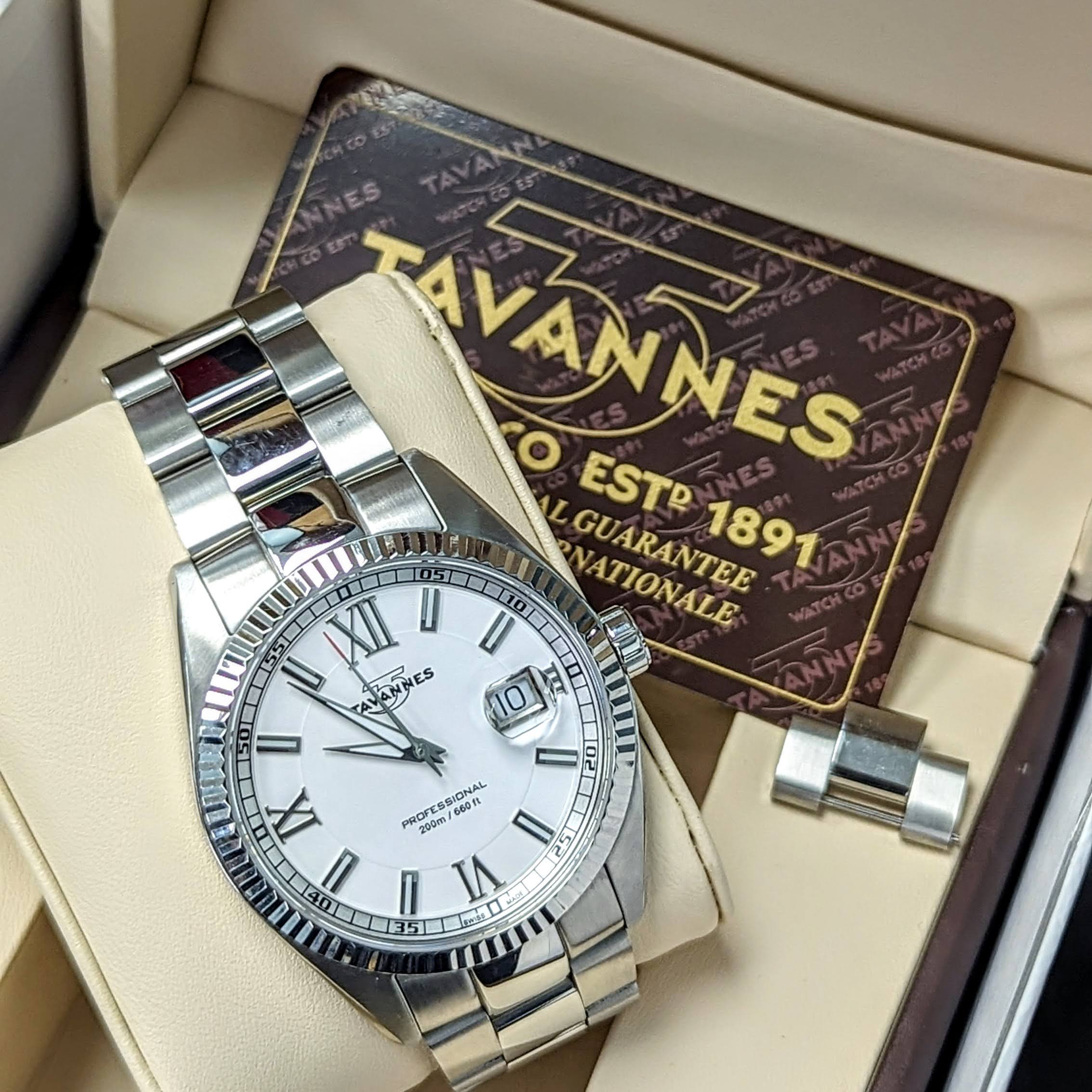 Tavannes Professional 200m/660ft Date Indicator - Q09.110/STS01 - Full Kit: Double Box, Papers, Extra Links - Image 7