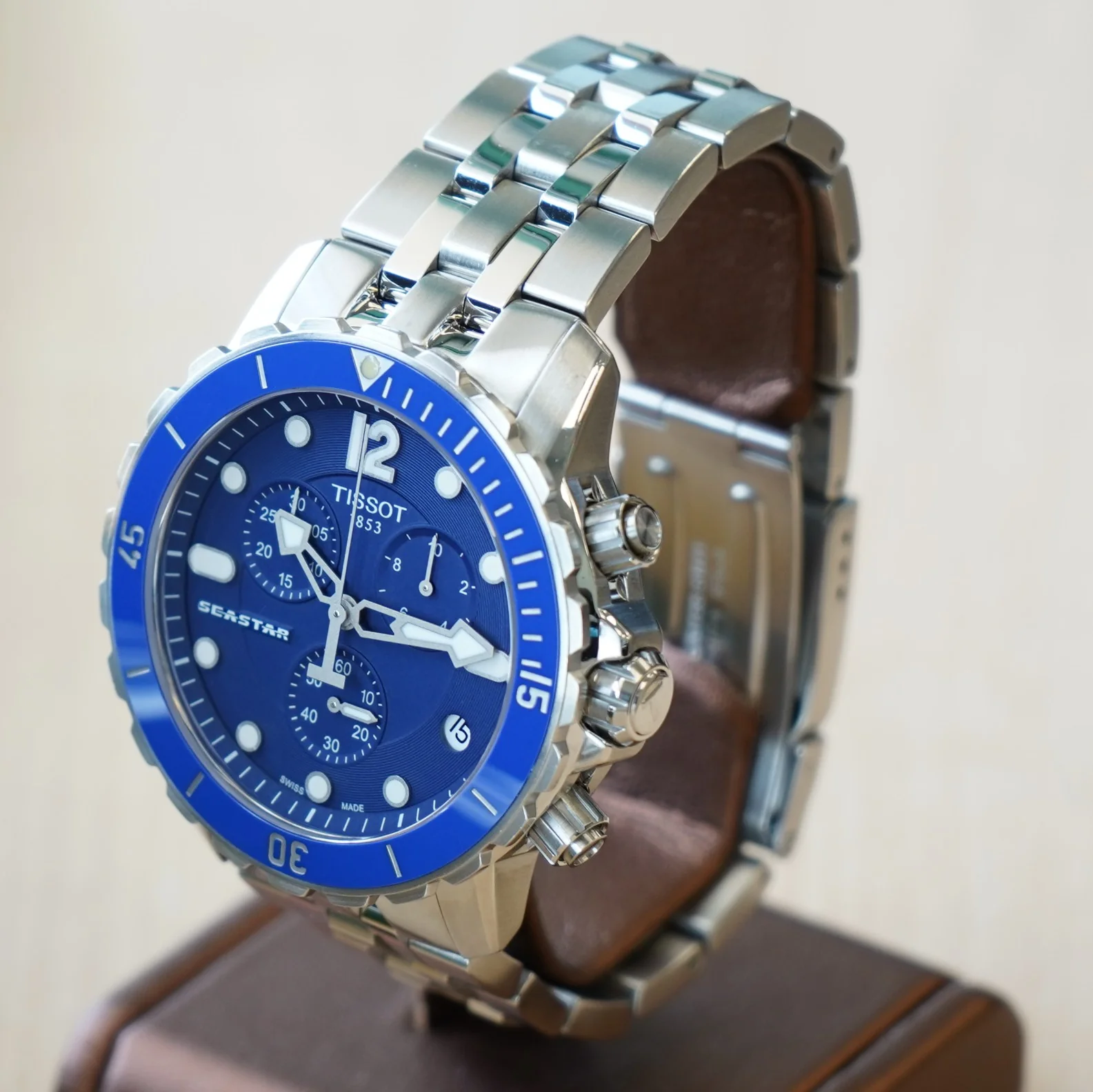 TISSOT Seastar Chronograph Watch Blue Dial & Bezel ALL S.S. T066417A Quartz Wristwatch - Image 2