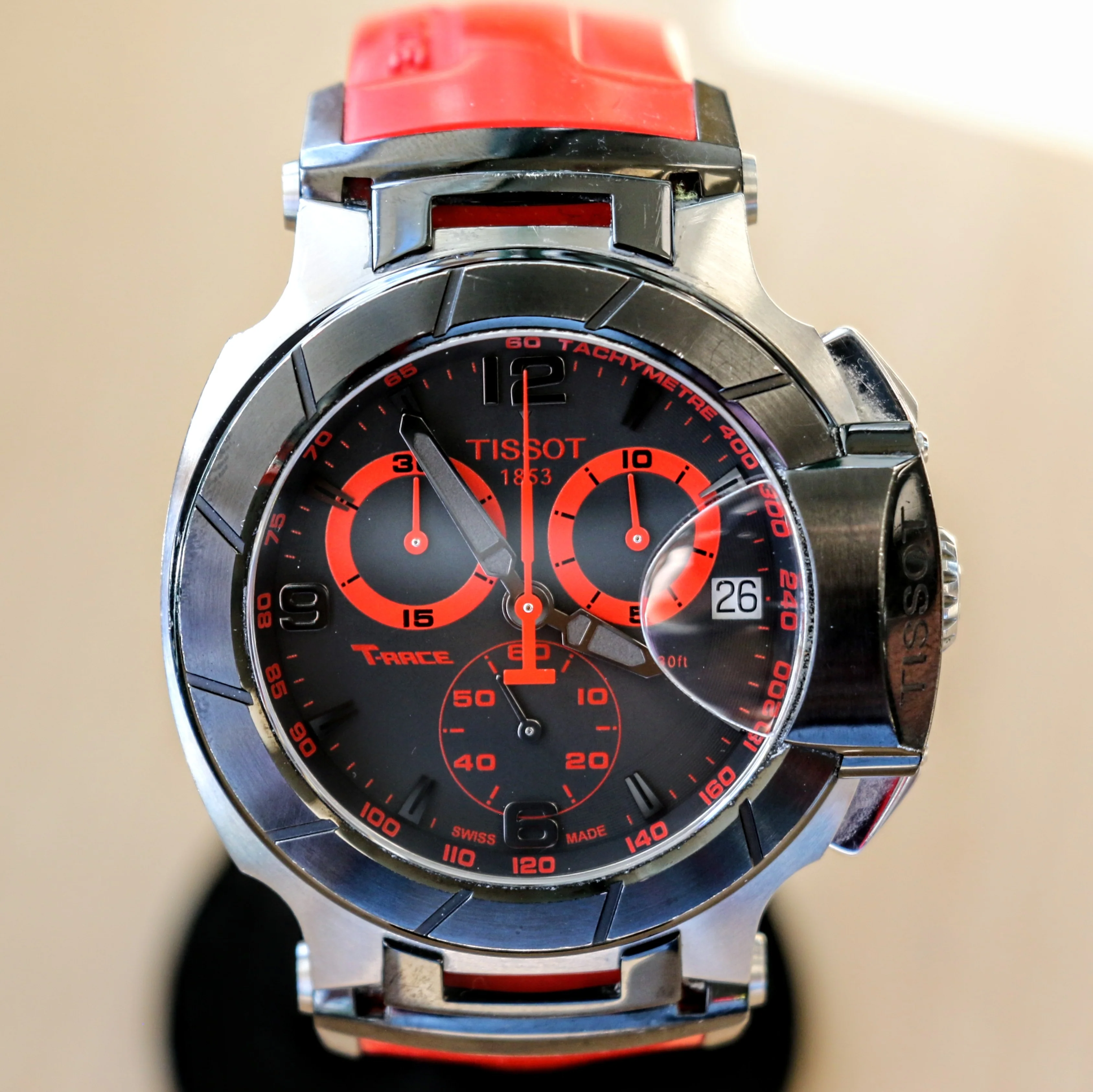 TISSOT T-RACE Chronograph Watch Quartz Date Indicator T048417 A - Original Red Silicone Strap - Image 3