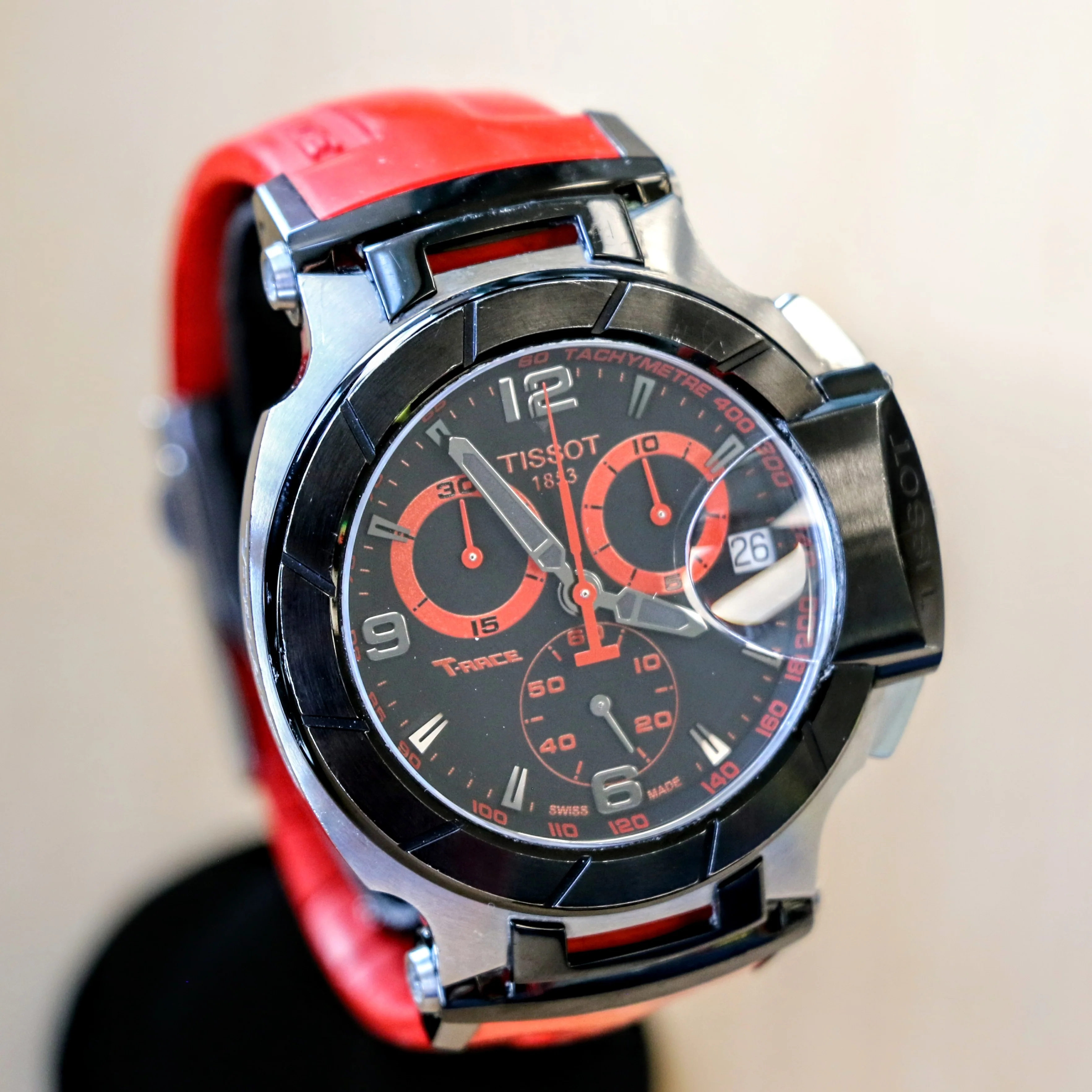 TISSOT T-RACE Chronograph Watch Quartz Date Indicator T048417 A - Original Red Silicone Strap - Image 4