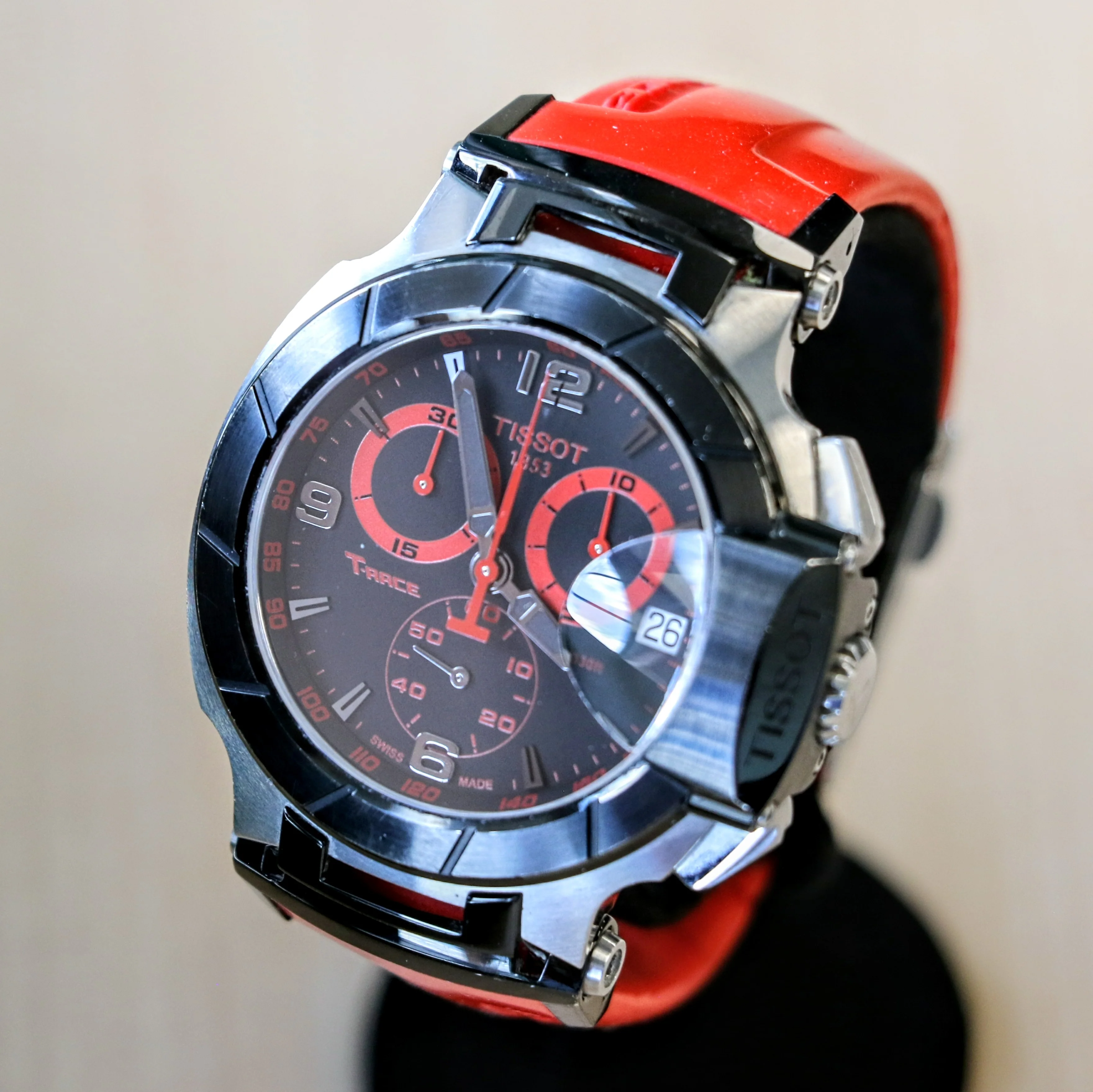 TISSOT T-RACE Chronograph Watch Quartz Date Indicator T048417 A - Original Red Silicone Strap - Image 5
