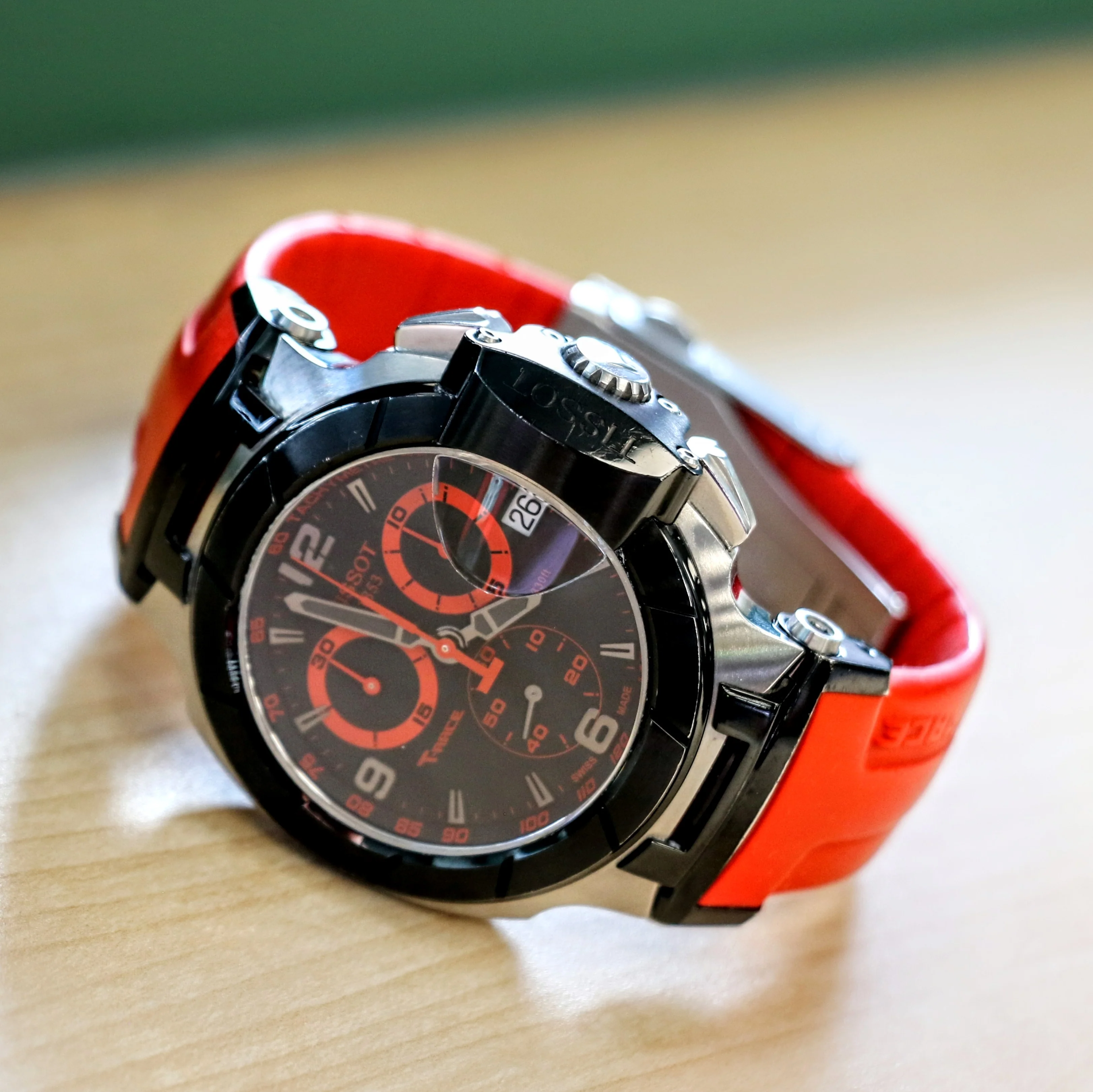 TISSOT T-RACE Chronograph Watch Quartz Date Indicator T048417 A - Original Red Silicone Strap - Image 9