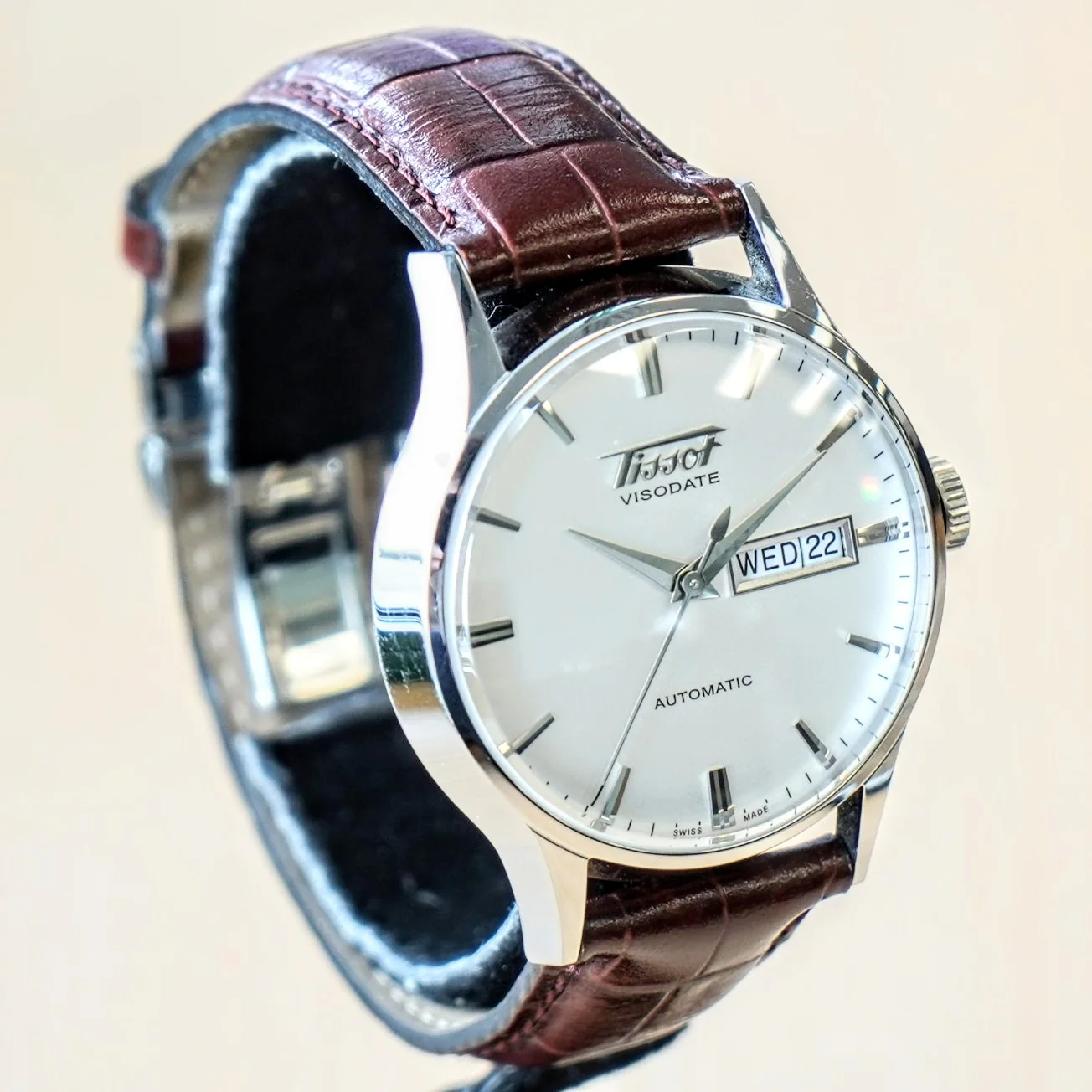 TISSOT Visodate Automatic Watch T019.430 Day/Date 25 Jewels S.S. Wristwatch - Original Tissot Leather Strap - Image 3