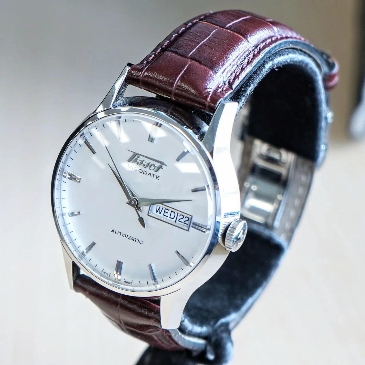 TISSOT Visodate Automatic Watch T019.430 Day/Date 25 Jewels S.S. Wristwatch - Original Tissot Leather Strap - Image 5