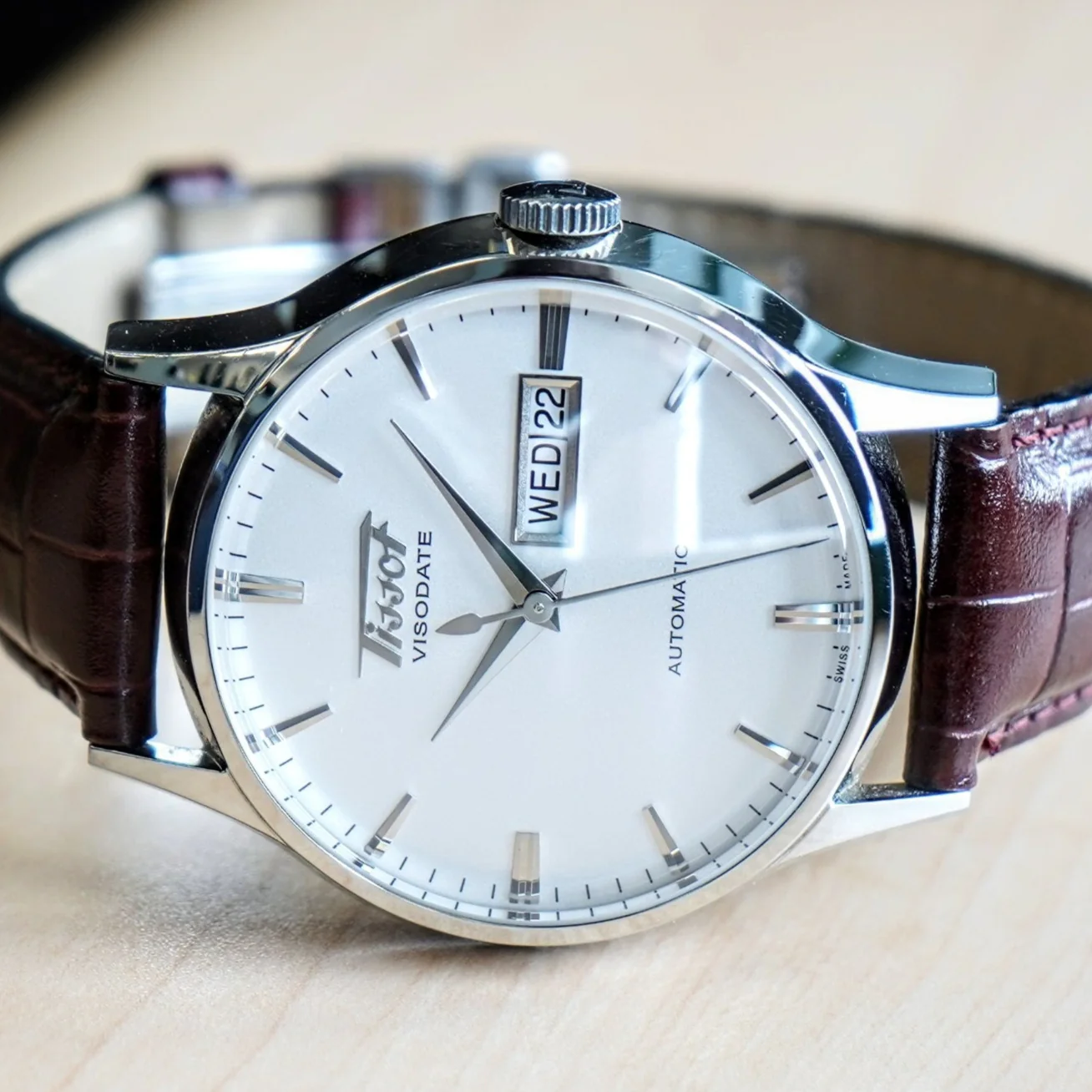 TISSOT Visodate Automatic Watch T019.430 Day/Date 25 Jewels S.S. Wristwatch - Original Tissot Leather Strap - Image 9