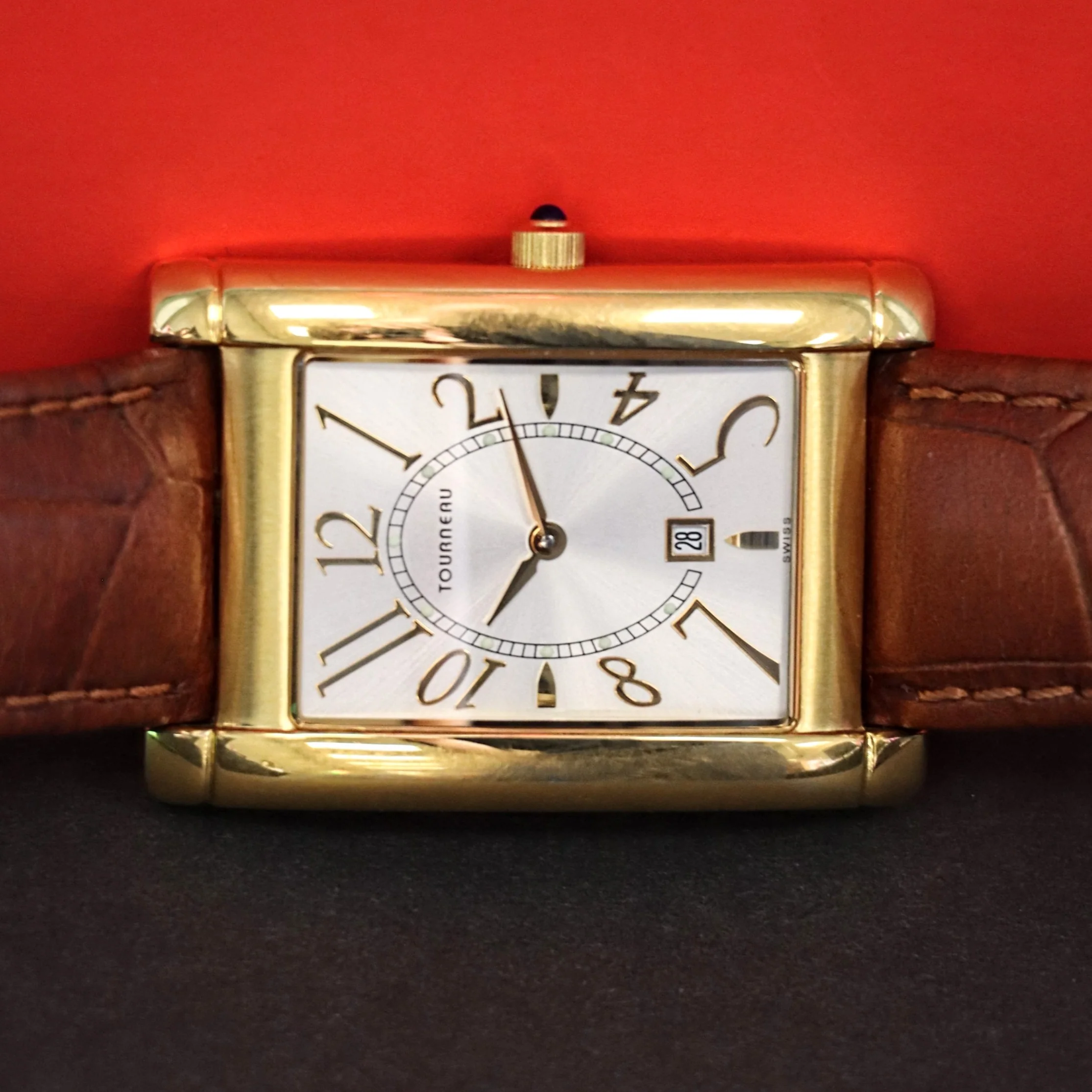 TORNEAU Quartz Watch Date Indicator Swiss Made Wristwatch Tank Case - Image 10