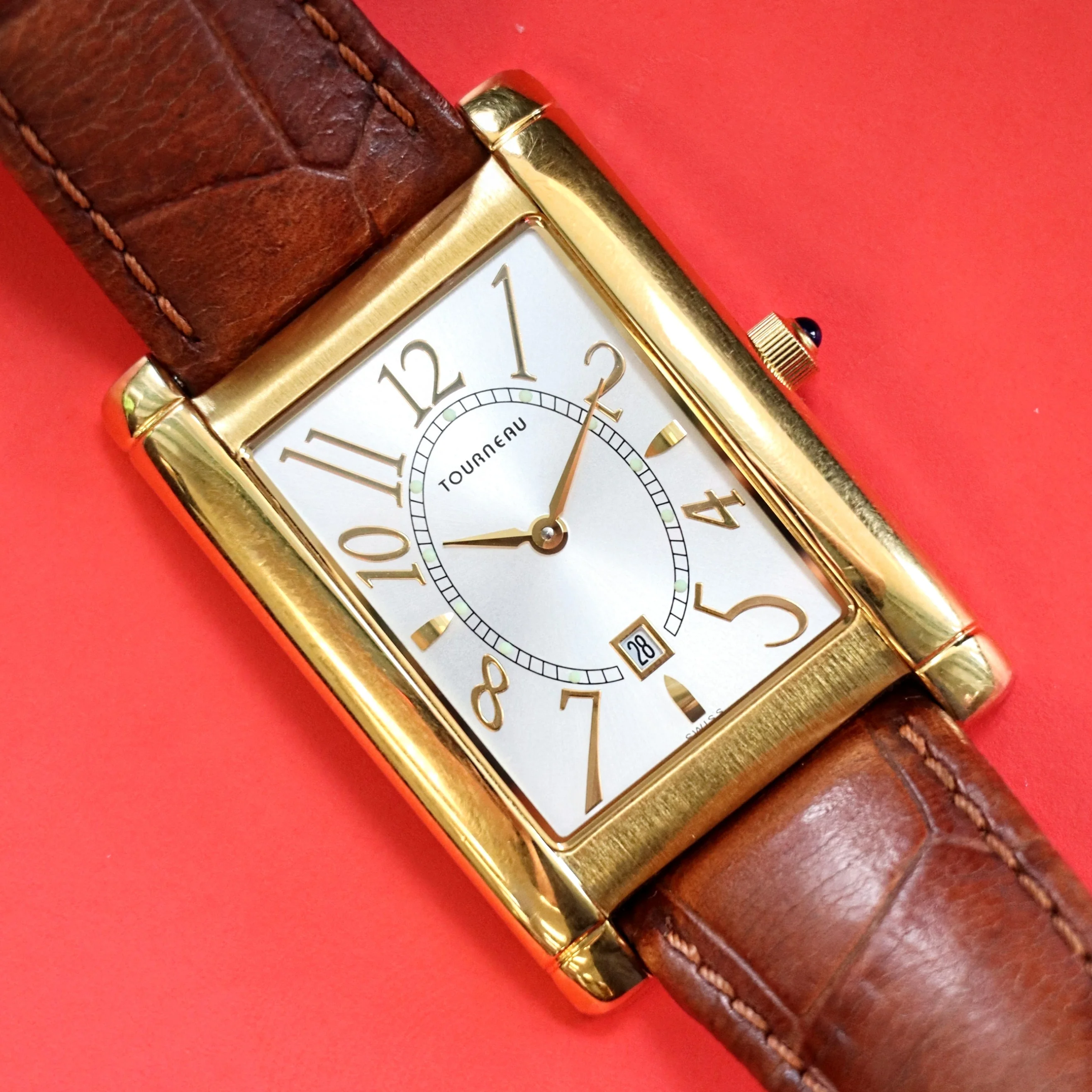 TORNEAU Quartz Watch Date Indicator Swiss Made Wristwatch Tank Case - Image 9