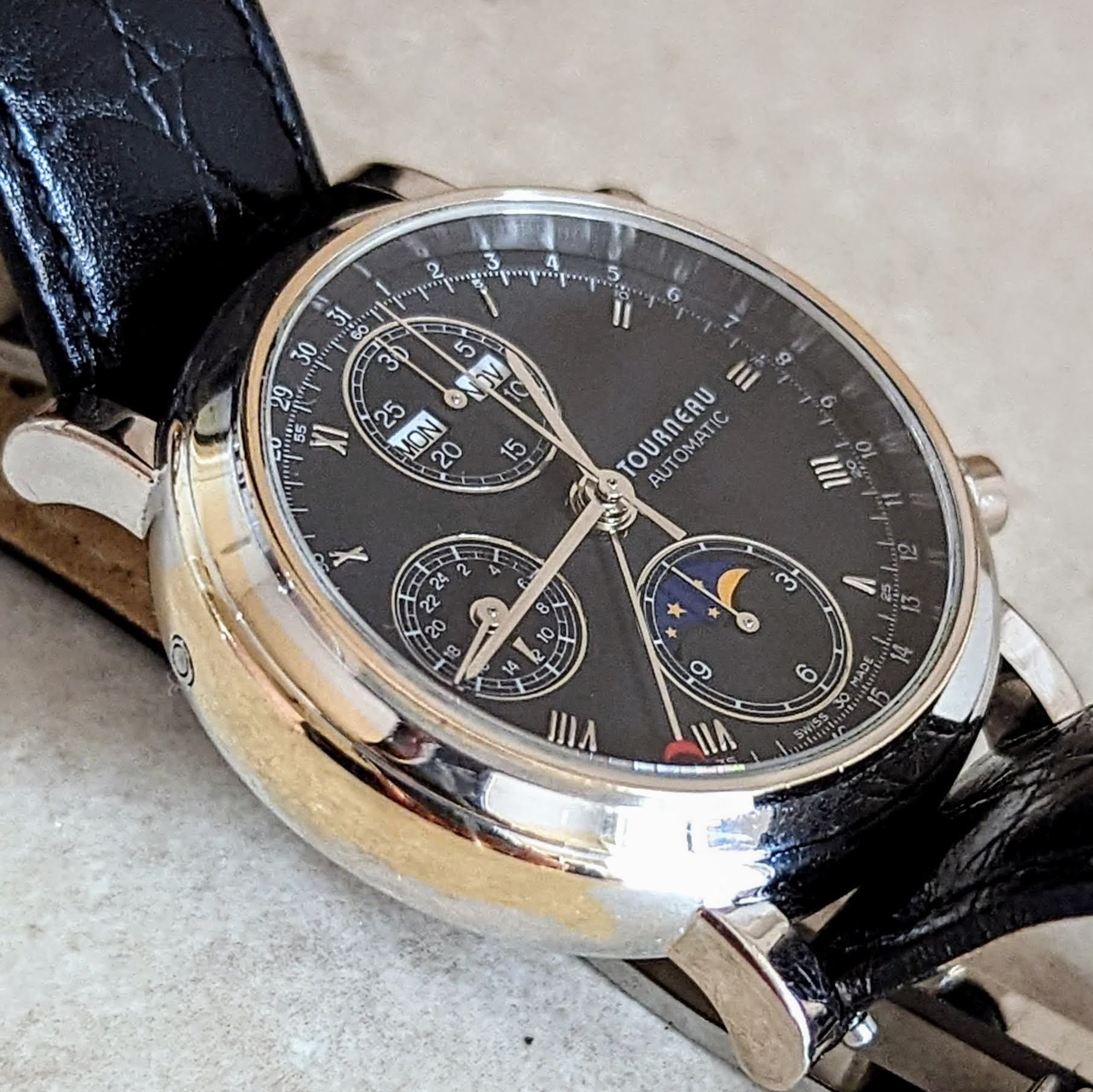 TOURNEAU Automatic Watch Day/Date Moonphase Chronograph 18K Gold Wristwatch - Image 11