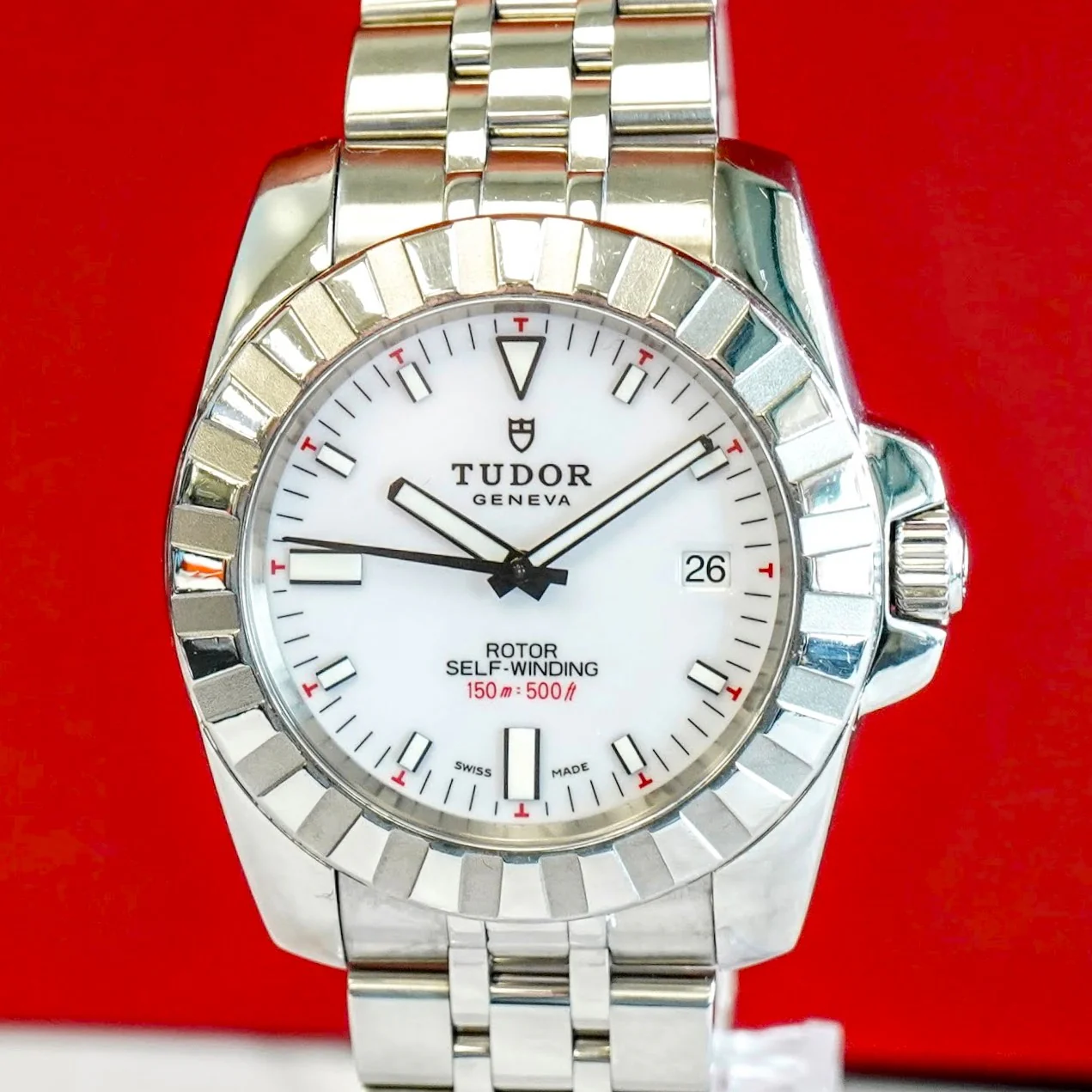 Tudor Hydronaut 20010 Automatic Watch Date 41mm ALL S.S. White Dial Wristwatch