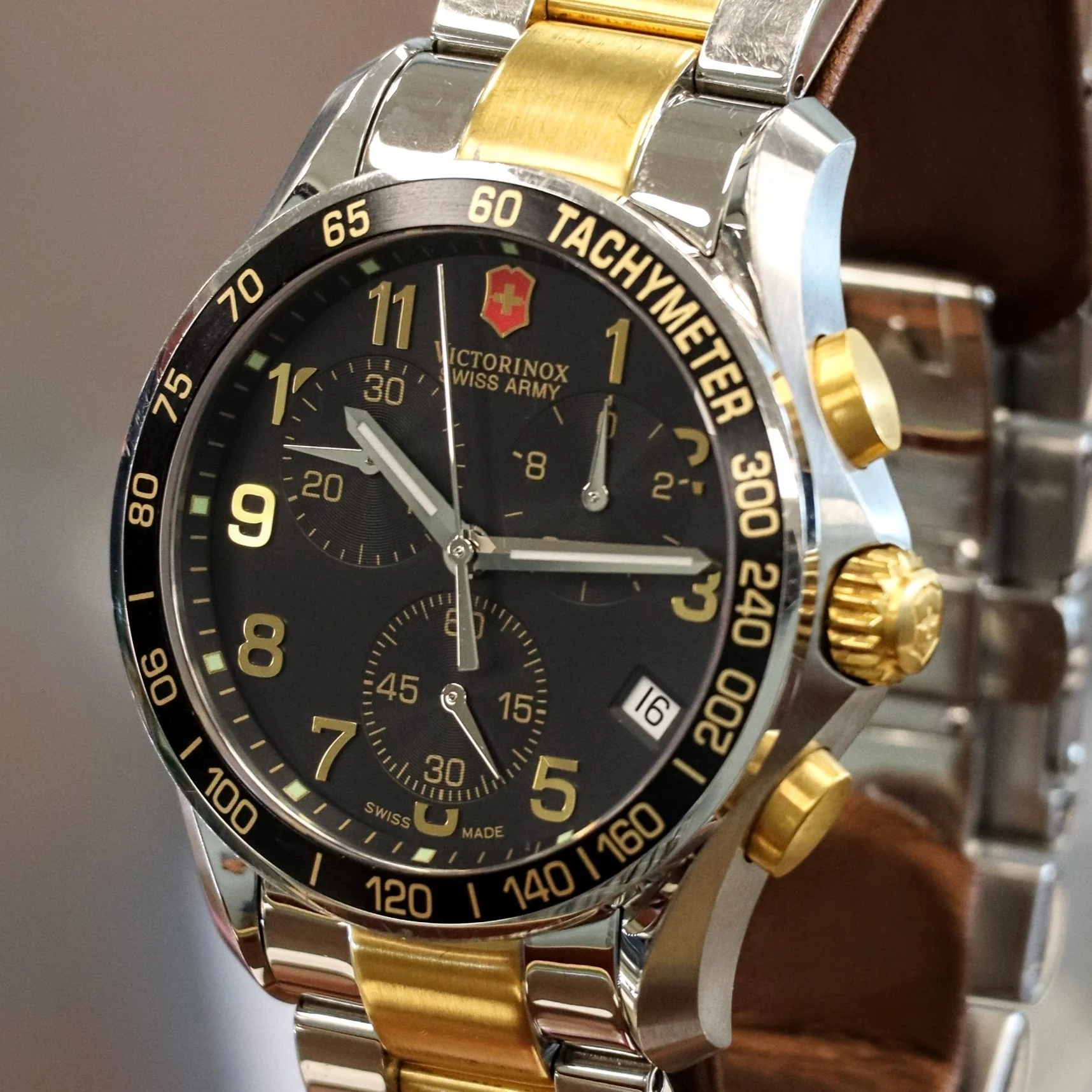 VICTORINOX FieldForce Swiss Army Chrono Classic Watch Model 241170 ALL S.S. Two Tone Wristwatch - Image 5