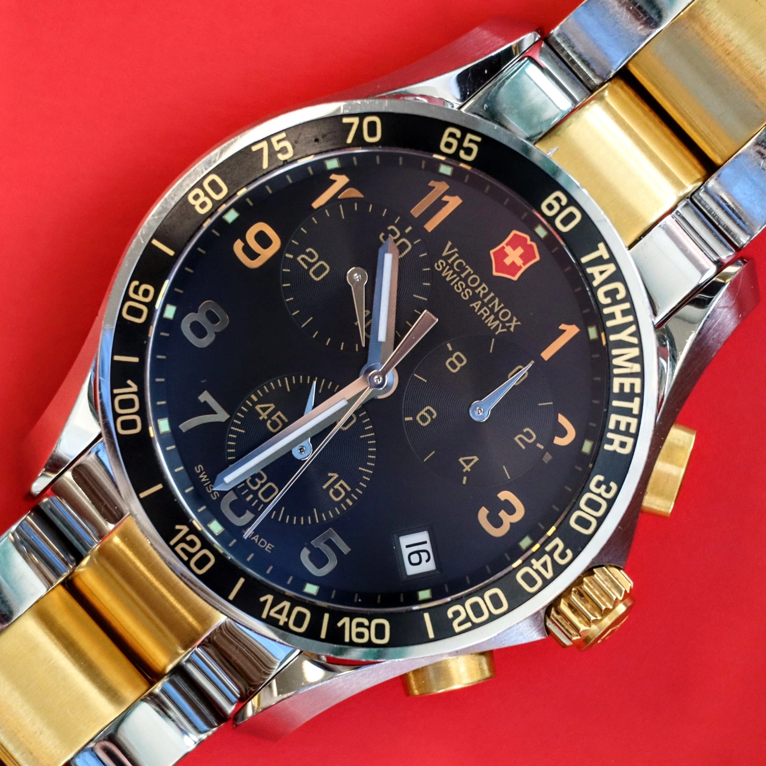 VICTORINOX FieldForce Swiss Army Chrono Classic Watch Model 241170 ALL S.S. Two Tone Wristwatch - Image 7