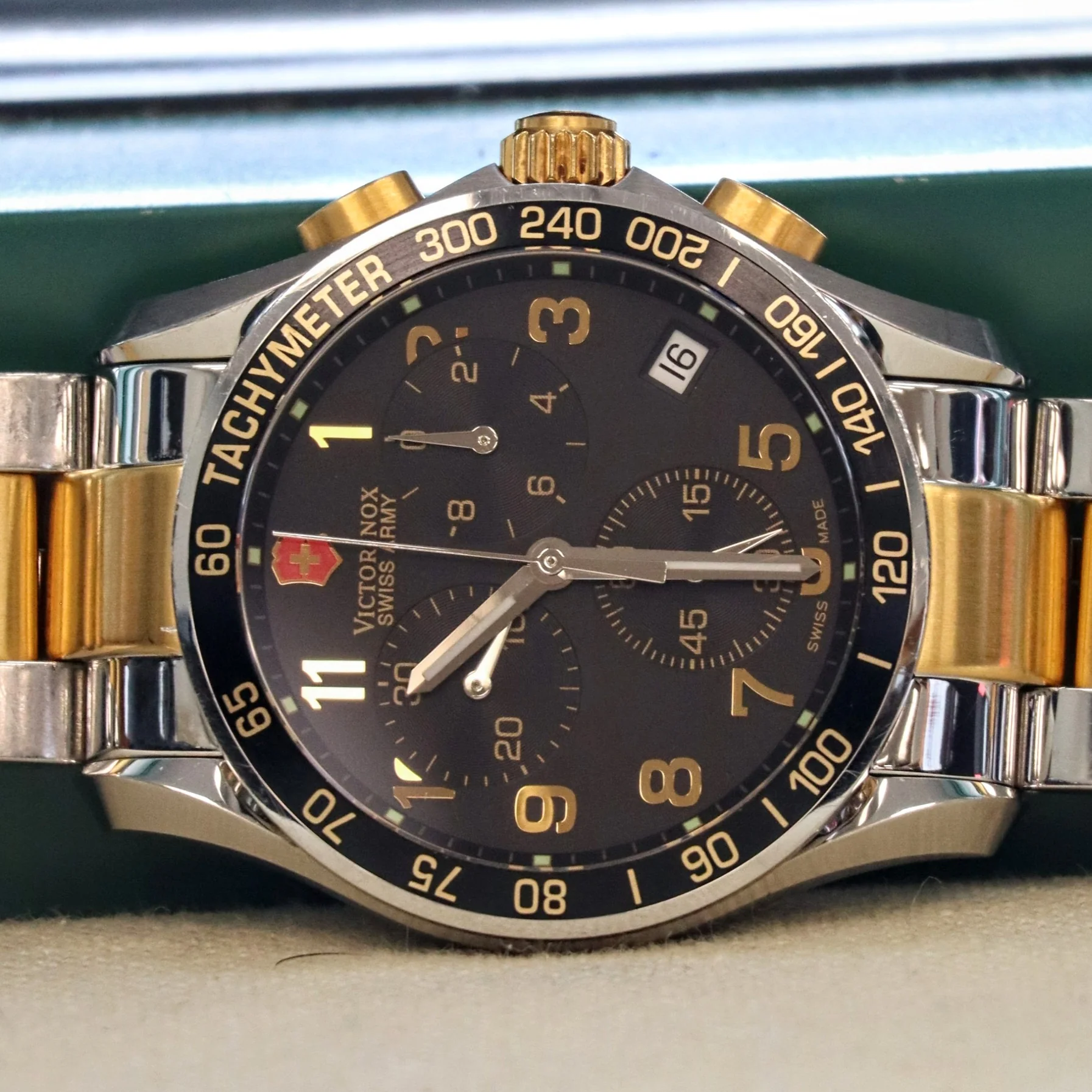 VICTORINOX FieldForce Swiss Army Chrono Classic Watch Model 241170 ALL S.S. Two Tone Wristwatch - Image 8