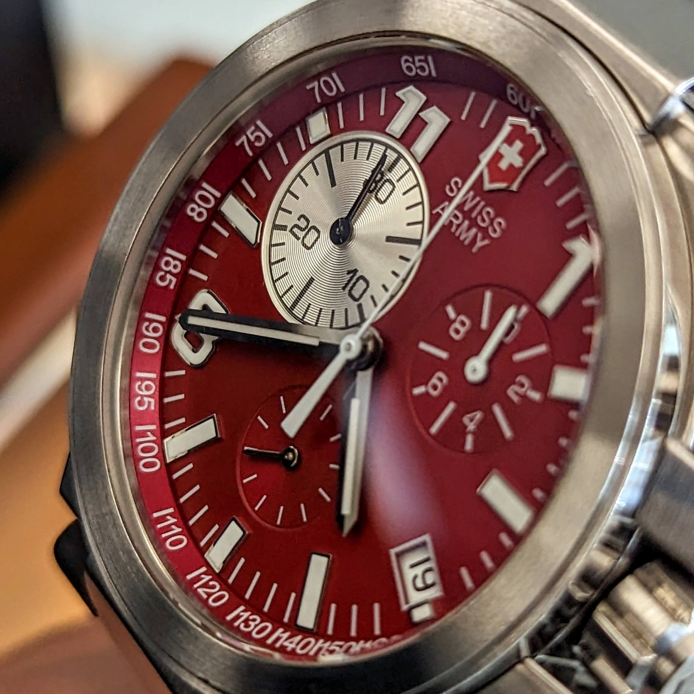 VICTORINOX Swiss Army Convoy Chronograph Watch Ref. 241159 Red Dial Stainless Steel Wristwatch - Image 4