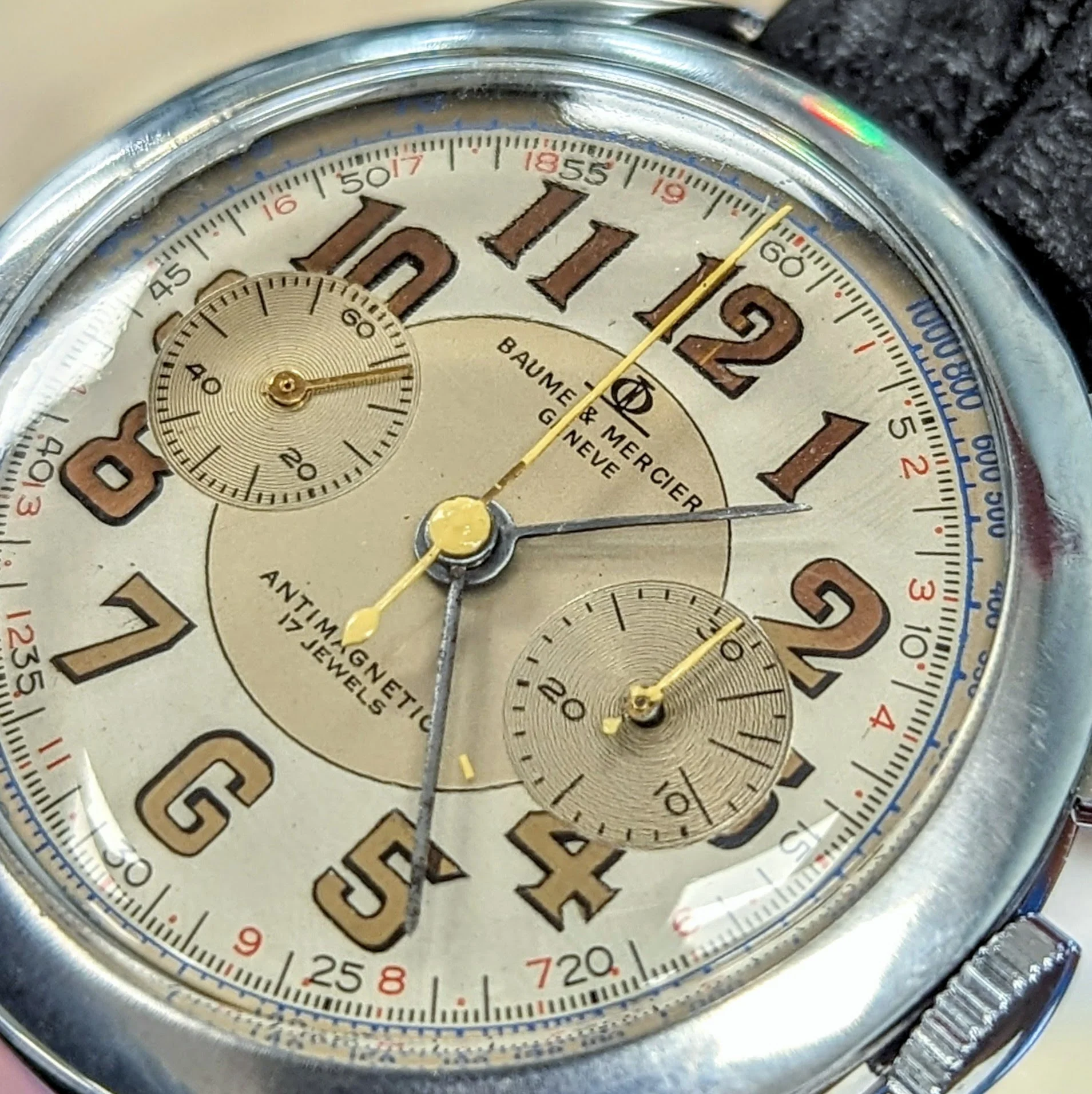 Vintage BAUME & MERCIER Geneve Chronograph Watch Antimagnetic 17 Jewels 39mm Swiss Made - Image 7