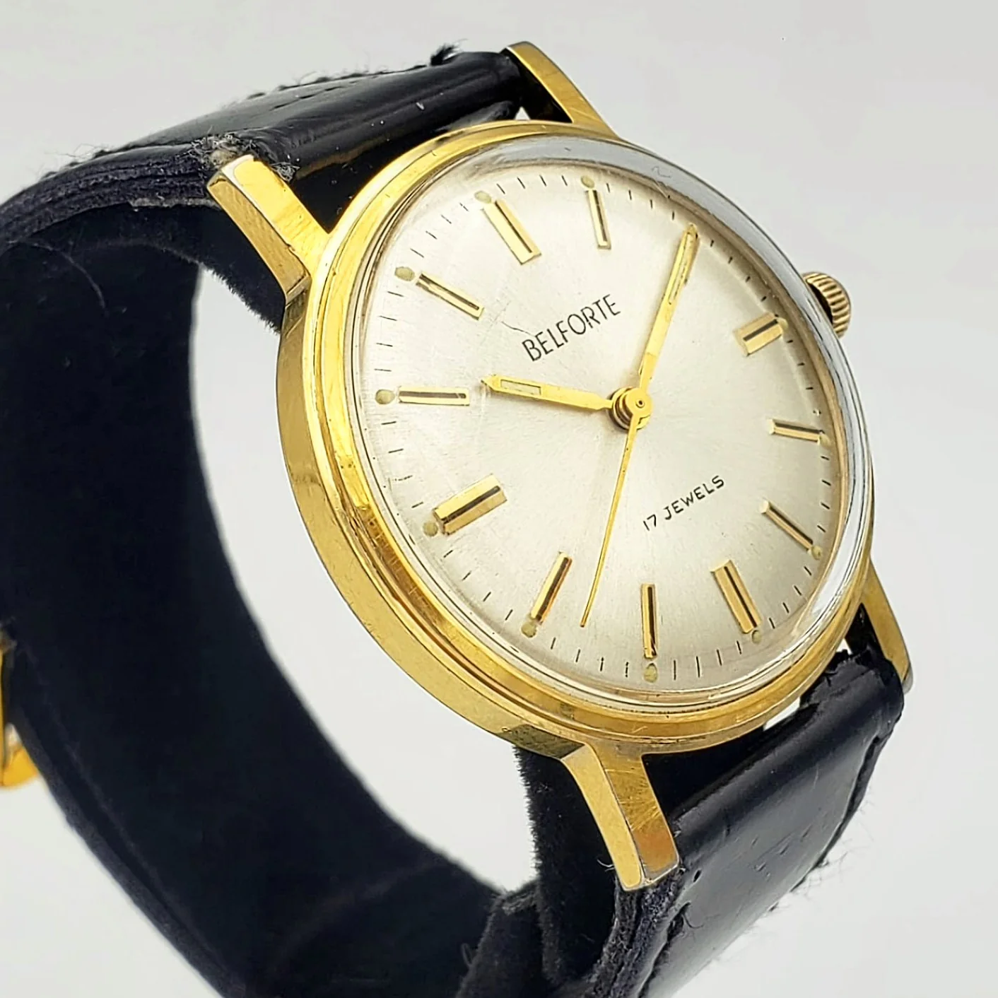 Vintage BELFORTE Wristwatch Luminous Indices and Hands Sunburst Dial 17 Jewels Watch - Image 3