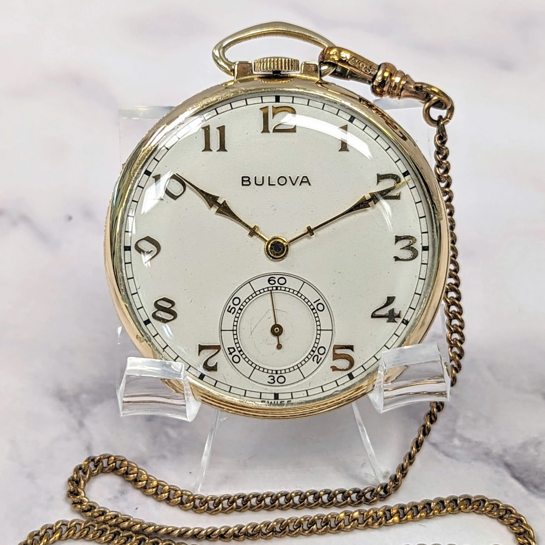 Vintage Bulova Chesterfield Dress Pocket Watch Openface 15 Jewels 17AH - w/Chain - Image 10