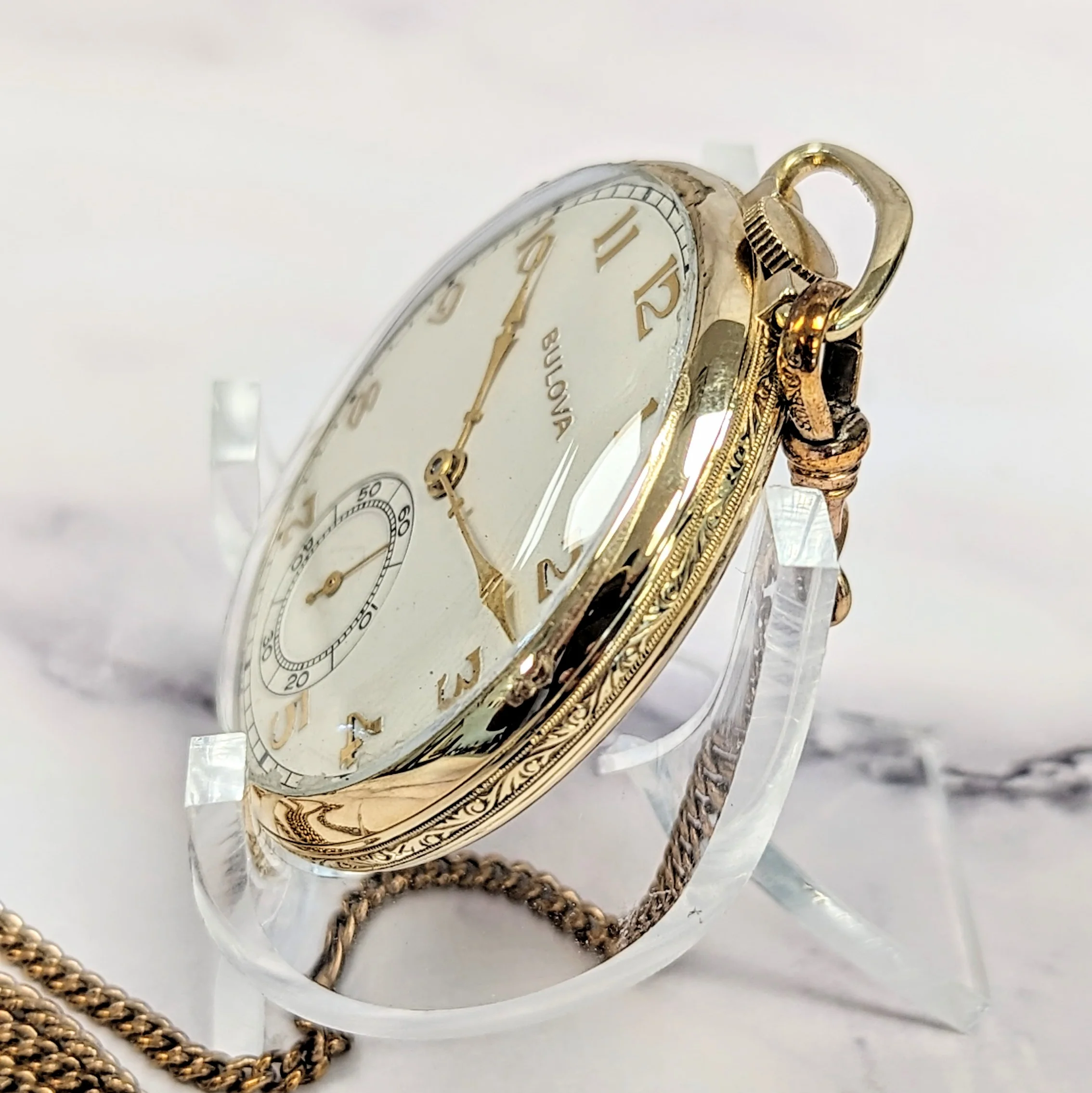 Vintage Bulova Chesterfield Dress Pocket Watch Openface 15 Jewels 17AH - w/Chain - Image 11