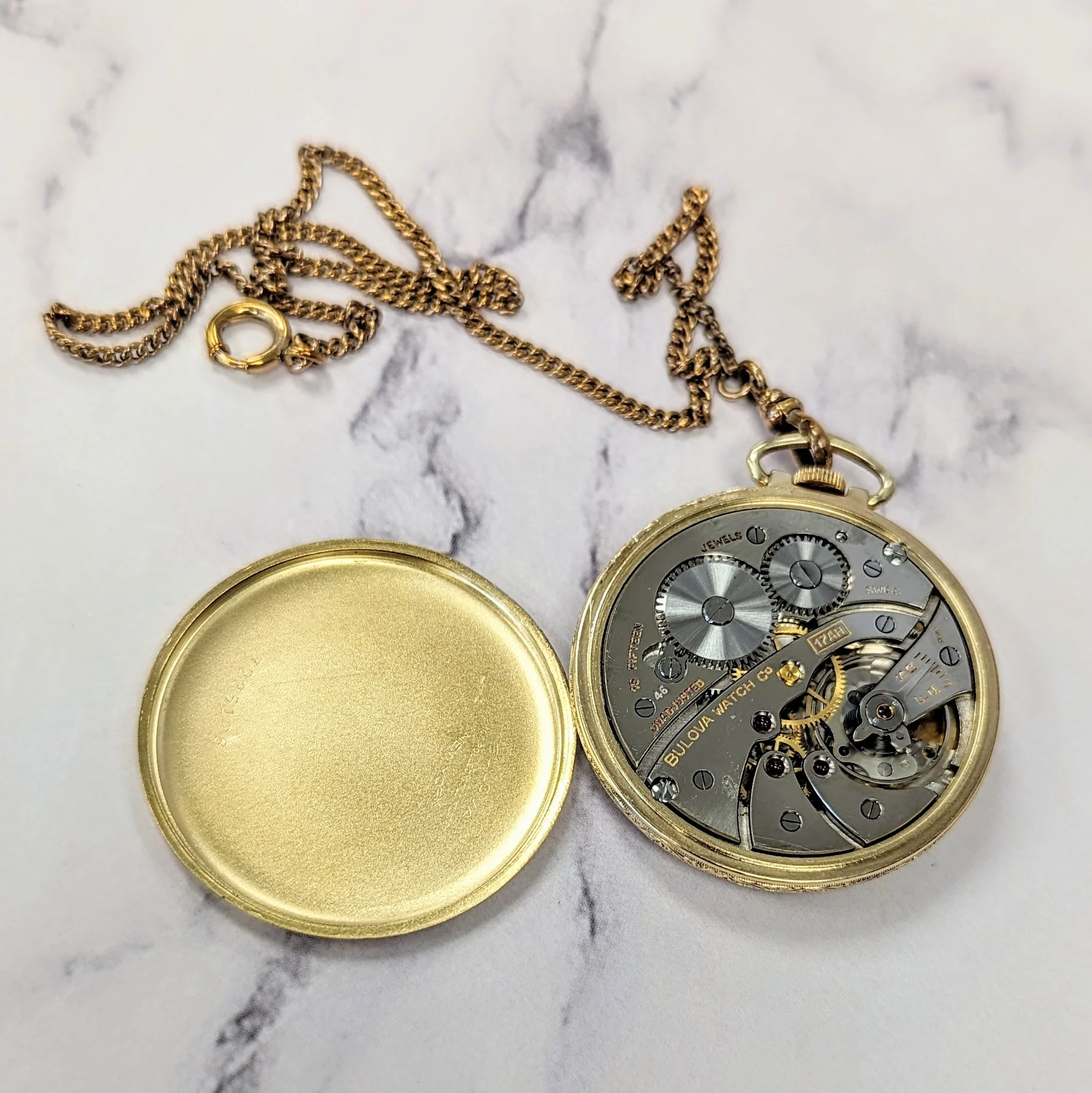 Vintage Bulova Chesterfield Dress Pocket Watch Openface 15 Jewels 17AH - w/Chain - Image 13