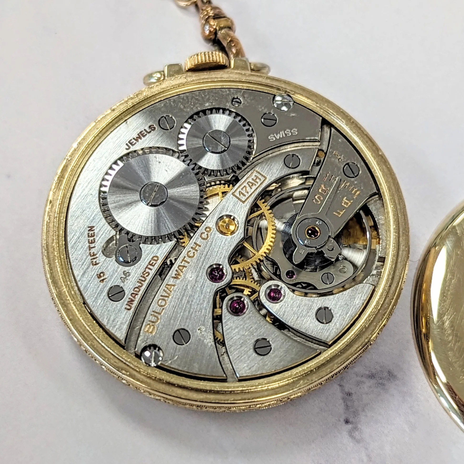 Vintage Bulova Chesterfield Dress Pocket Watch Openface 15 Jewels 17AH - w/Chain - Image 14