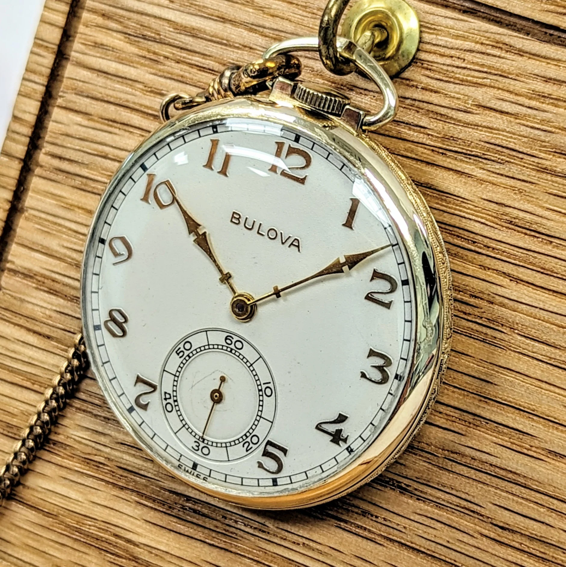 Vintage Bulova Chesterfield Dress Pocket Watch Openface 15 Jewels 17AH - w/Chain - Image 5