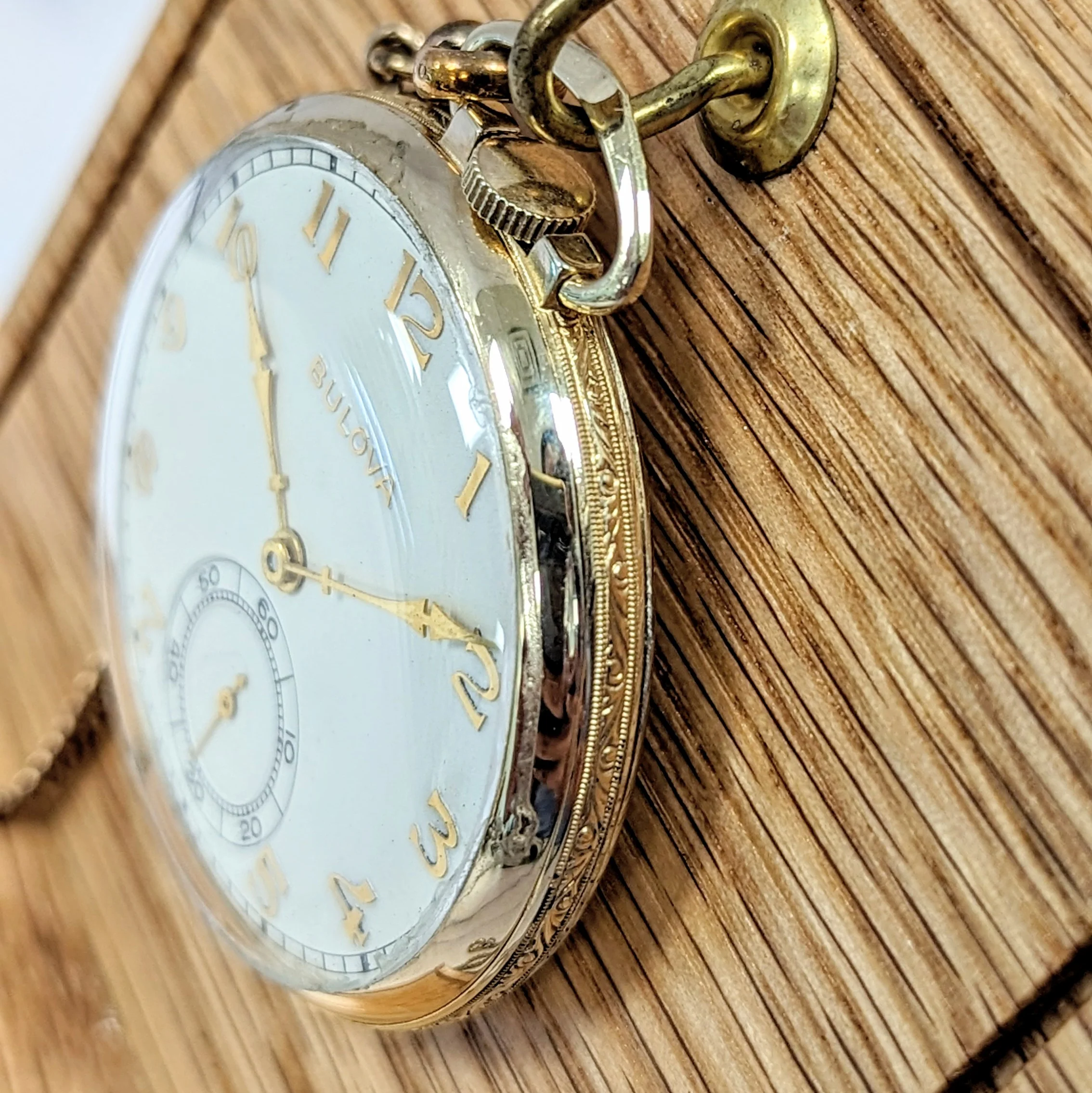 Vintage Bulova Chesterfield Dress Pocket Watch Openface 15 Jewels 17AH - w/Chain - Image 6
