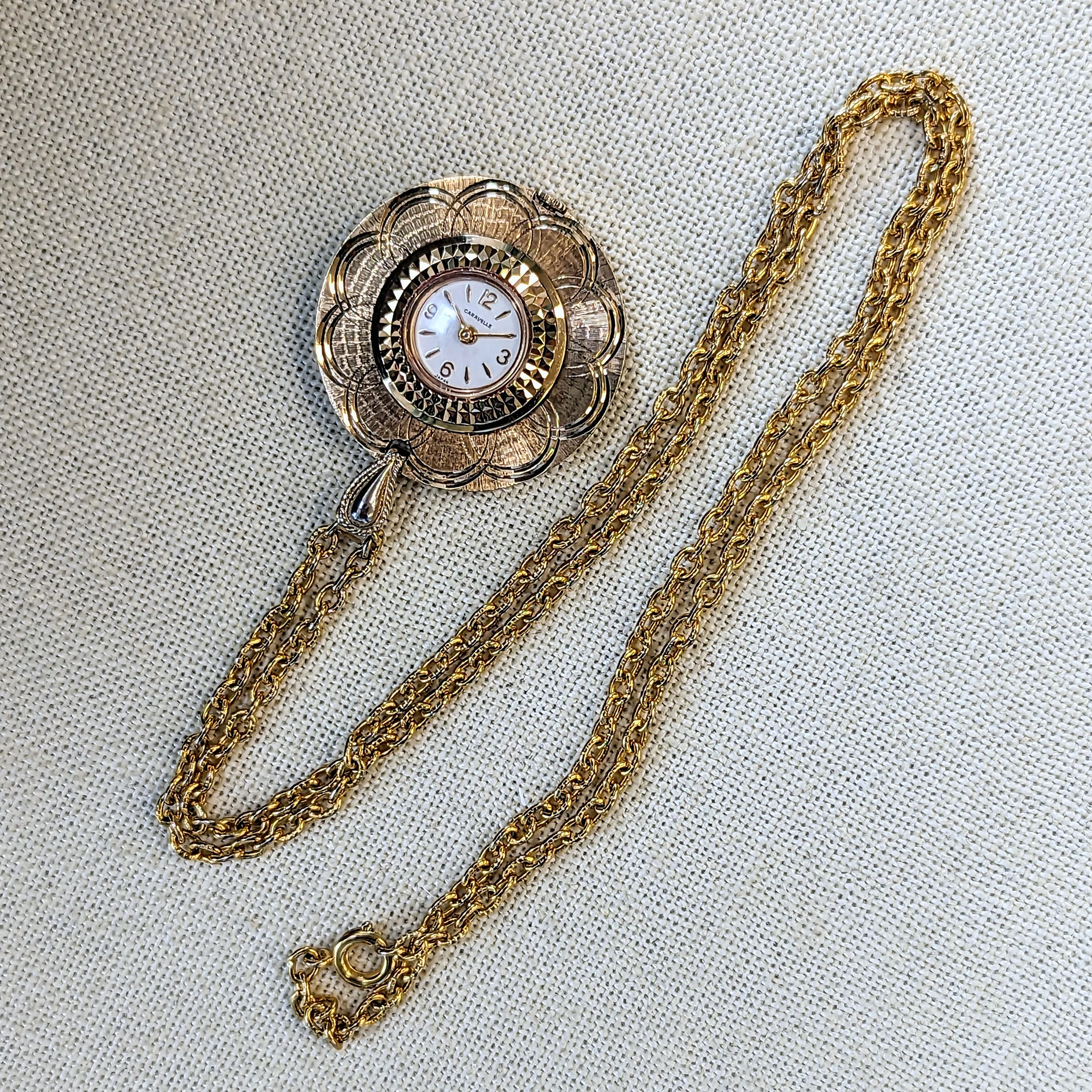 1967 CARAVELLE by Bulova Ladies Pendant 7 Jewels Watch with GP Link Chain 24" - Image 8