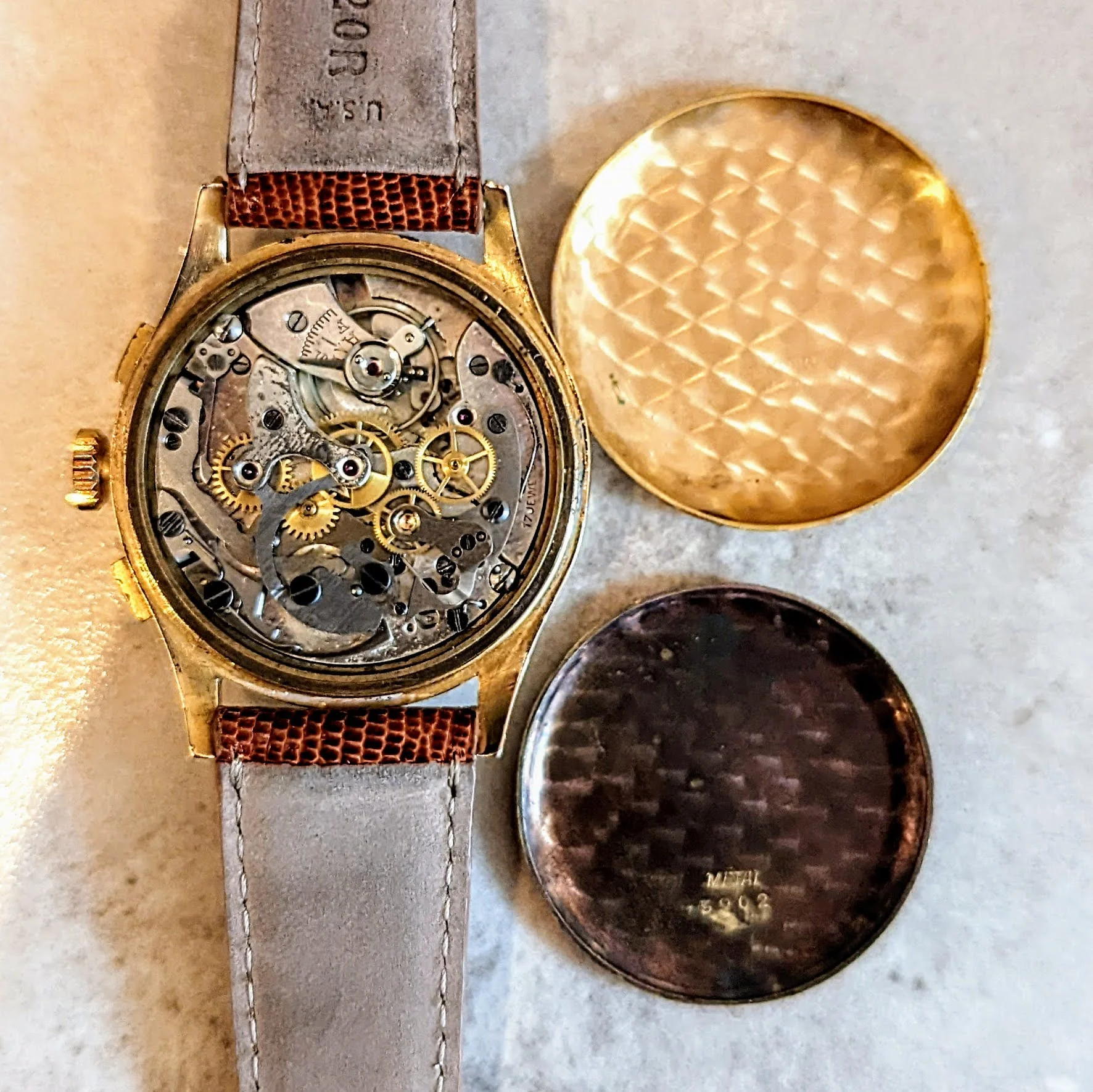 Vintage CHRONOGRAPHE SUISSE Watch 18K Rose GOLD Chronograph Wristwatch - Image 10