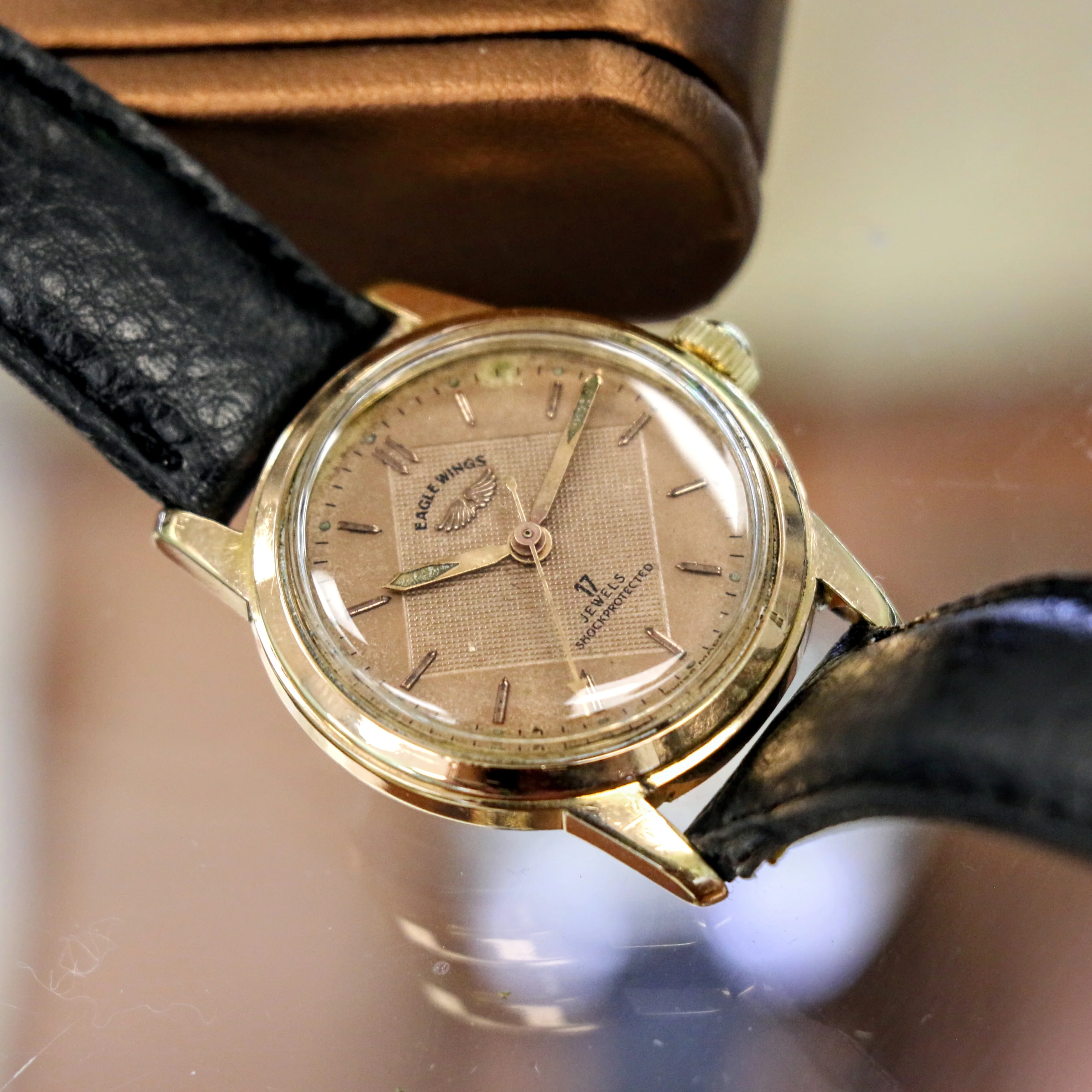 Vintage EAGLE WINGS Shockprotecter Watch 17 Jewels Cal. FE 8020 Rose Gold Tone Swiss Wristwatch - Image 8