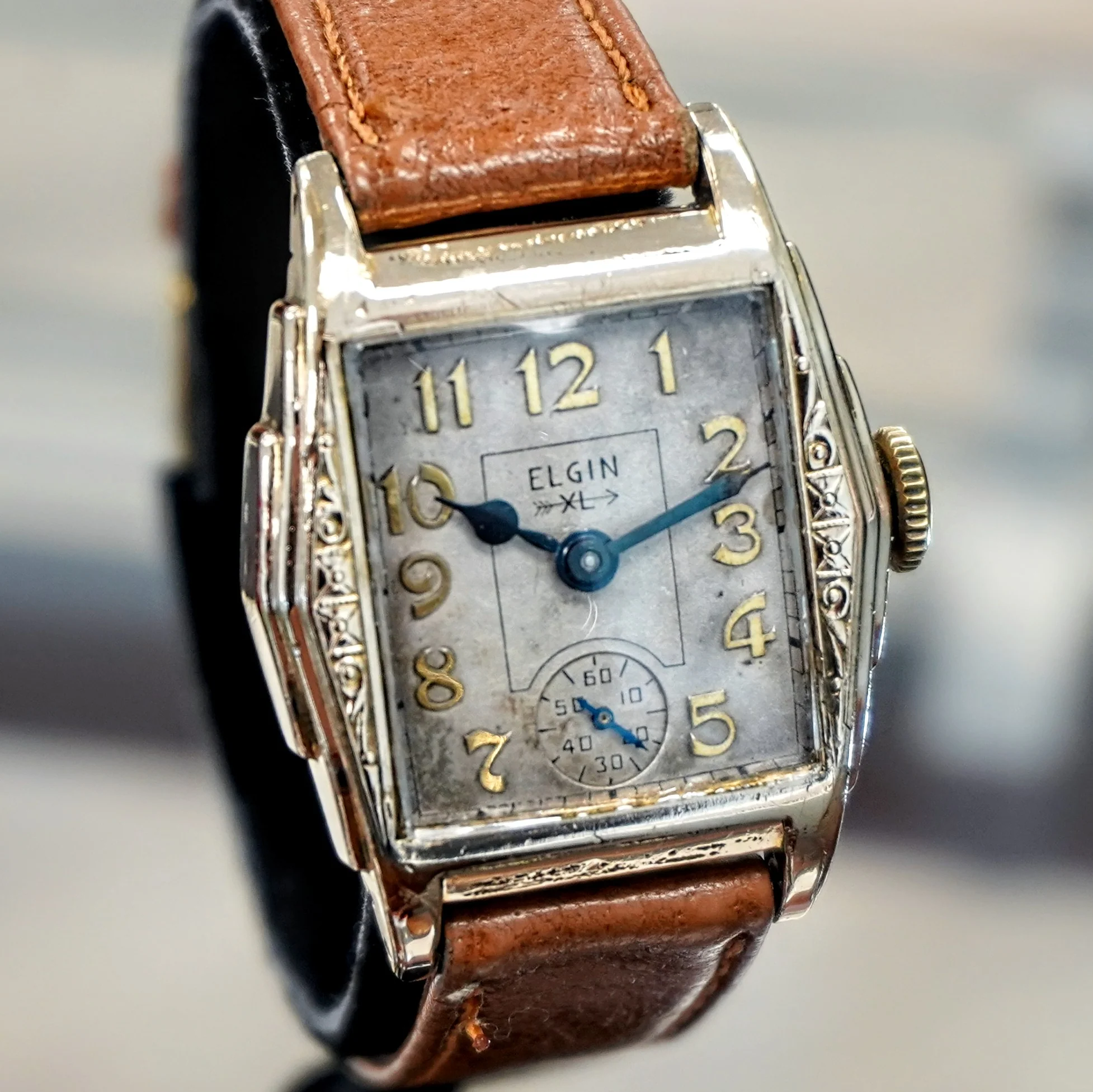 1933 ELGIN Art Deco Engraved Case Wristwatch 17 Jewels Grade 487 Vintage U.S.A Watch - Image 4