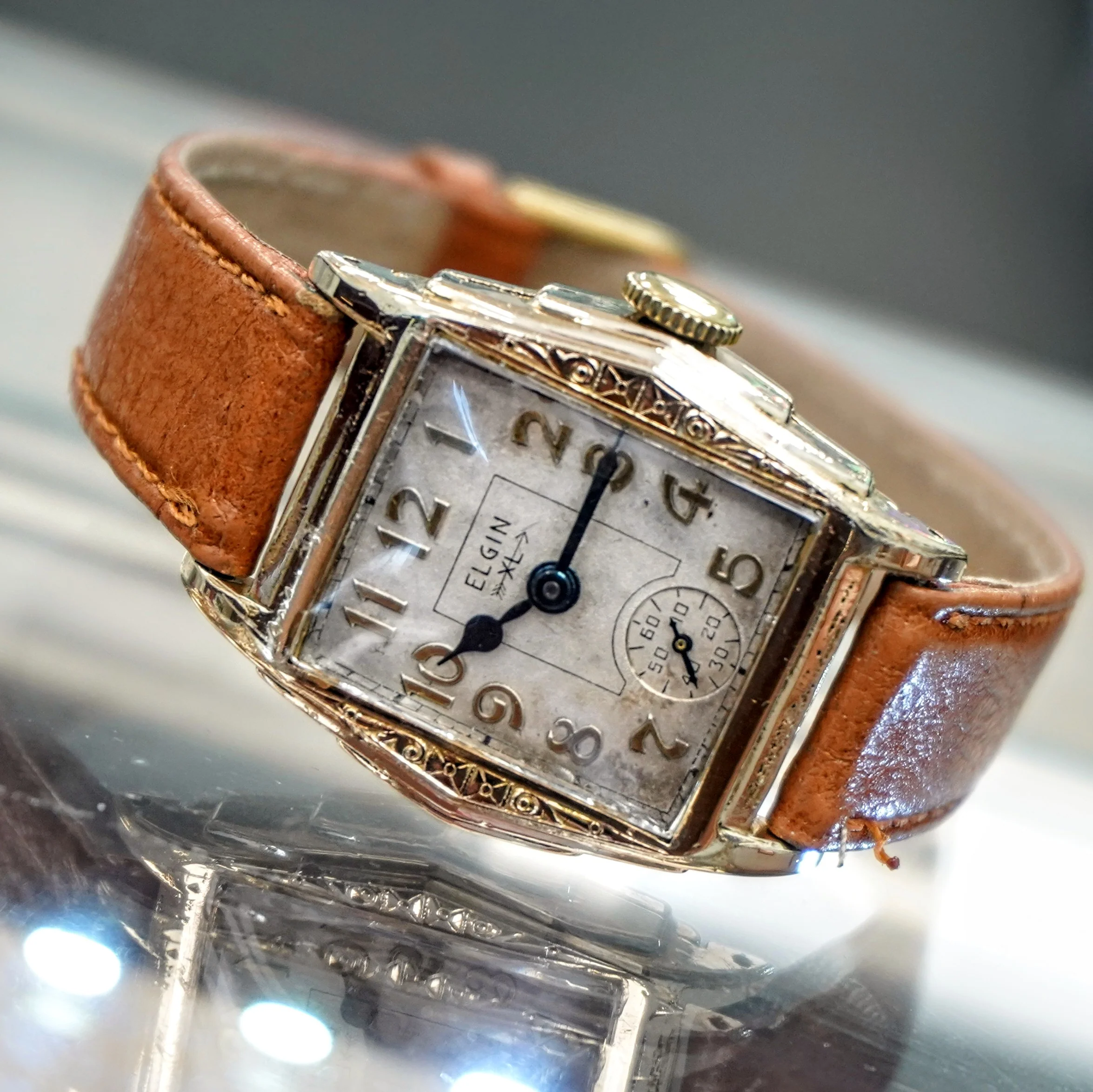 1933 ELGIN Art Deco Engraved Case Wristwatch 17 Jewels Grade 487 Vintage U.S.A Watch - Image 8