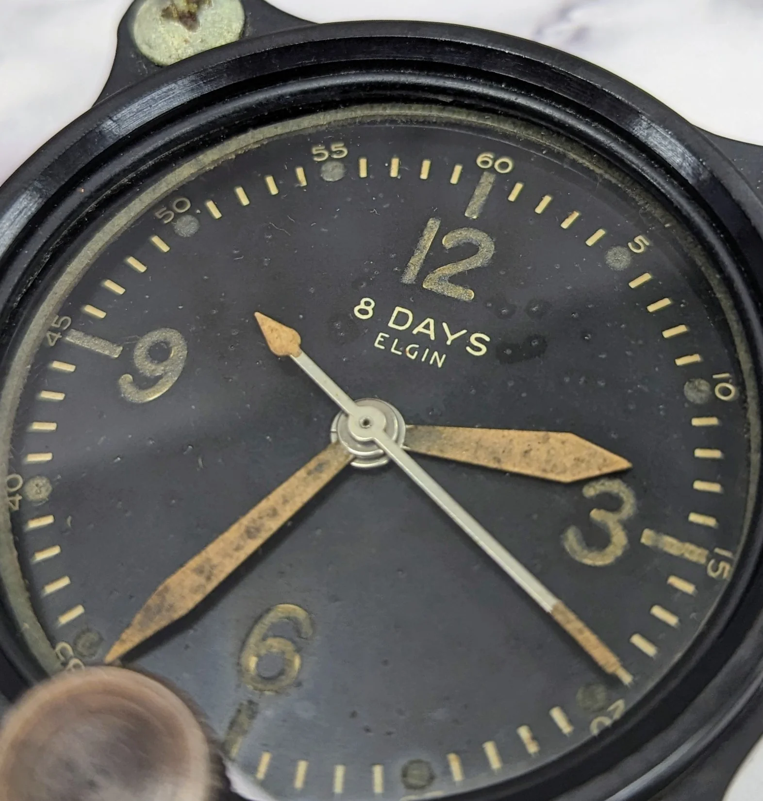 Vintage Elgin WWII Aircraft Clock 8 Days Manual-Wind - ALL Black - Snyder Tag - Image 3