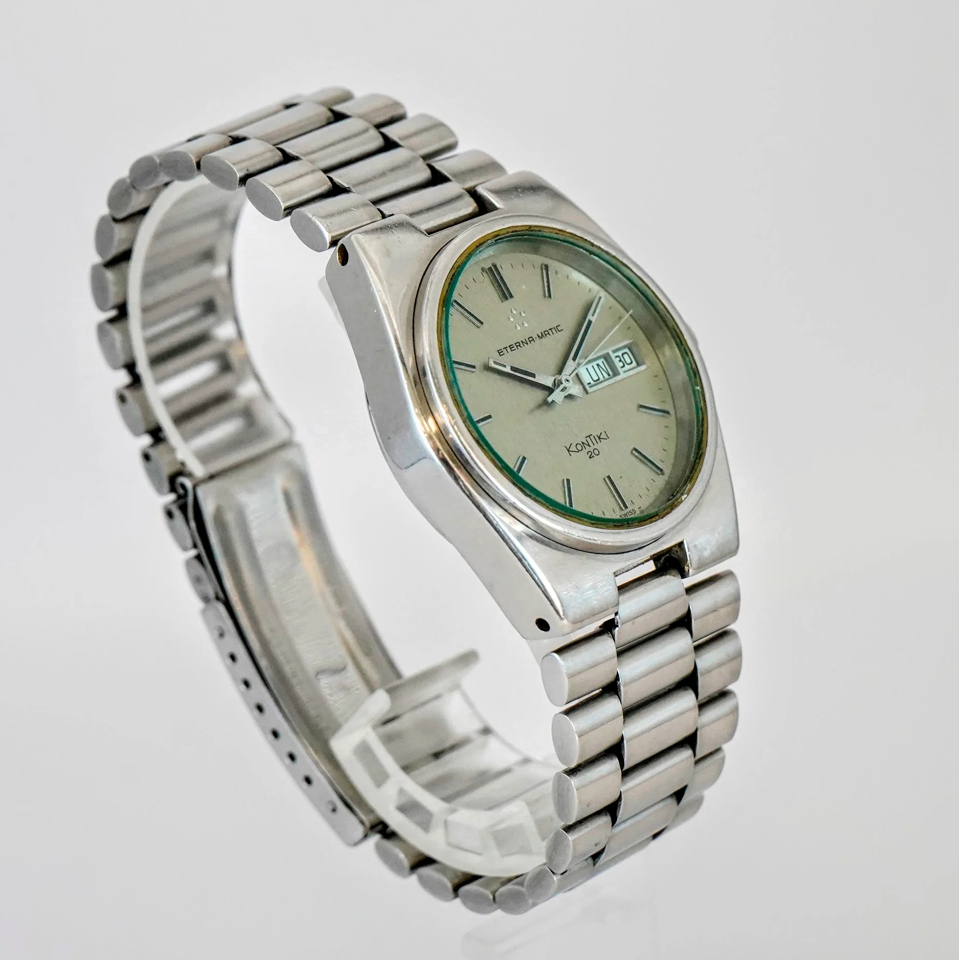 Vintage Eterna-Matic Kontiki 20 Watch Day/Date 37mm ALL S.S. - Original Bracelet - Image 4