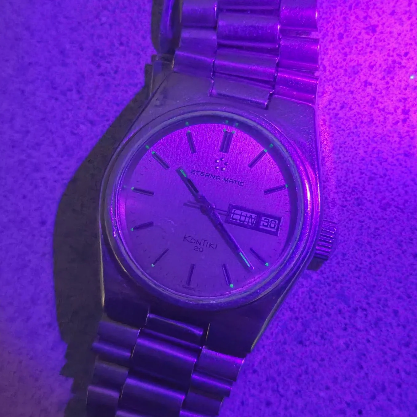 Vintage Eterna-Matic Kontiki 20 Watch Day/Date 37mm ALL S.S. - Original Bracelet - Image 5
