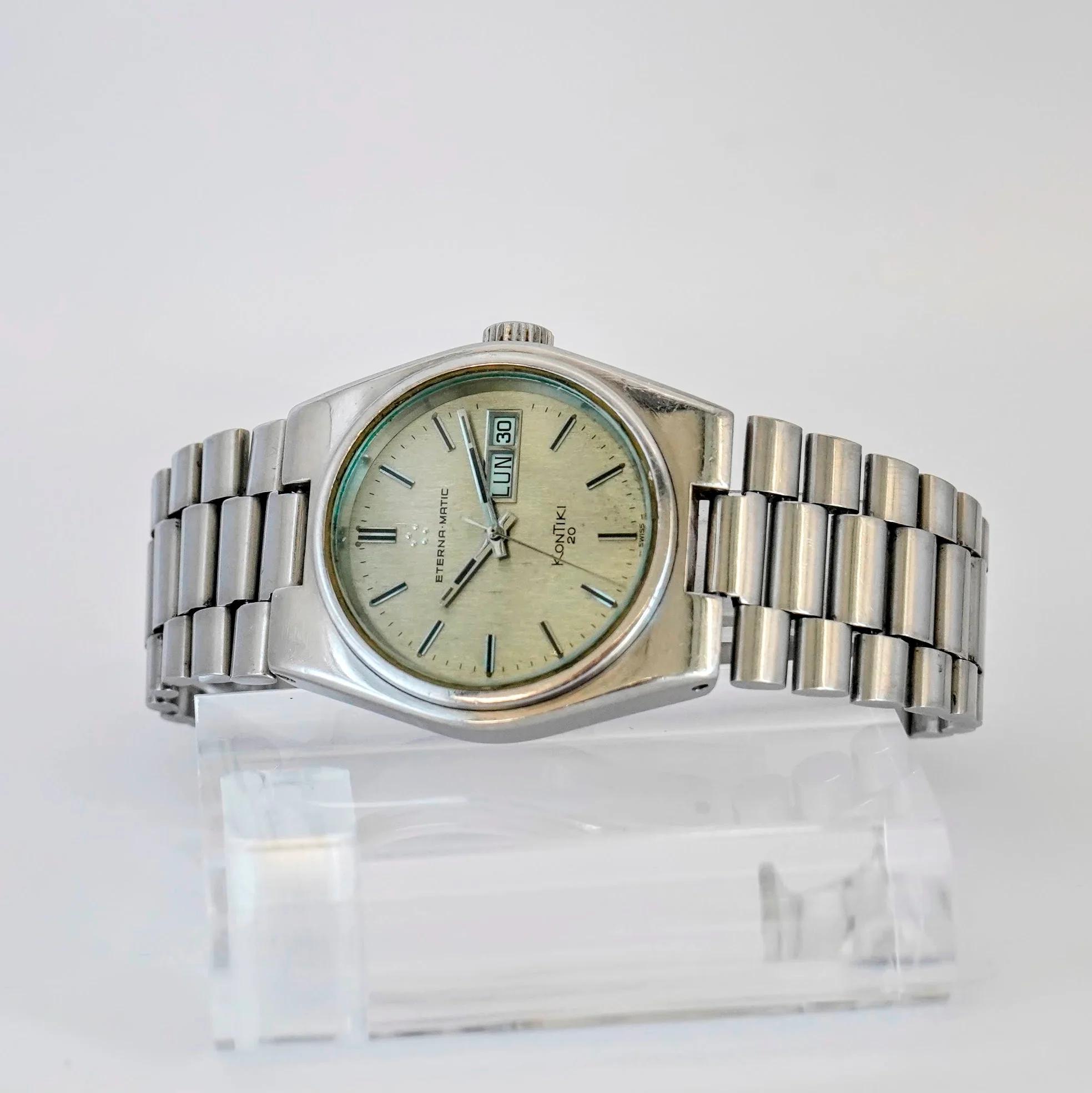 Vintage Eterna-Matic Kontiki 20 Watch Day/Date 37mm ALL S.S. - Original Bracelet - Image 6
