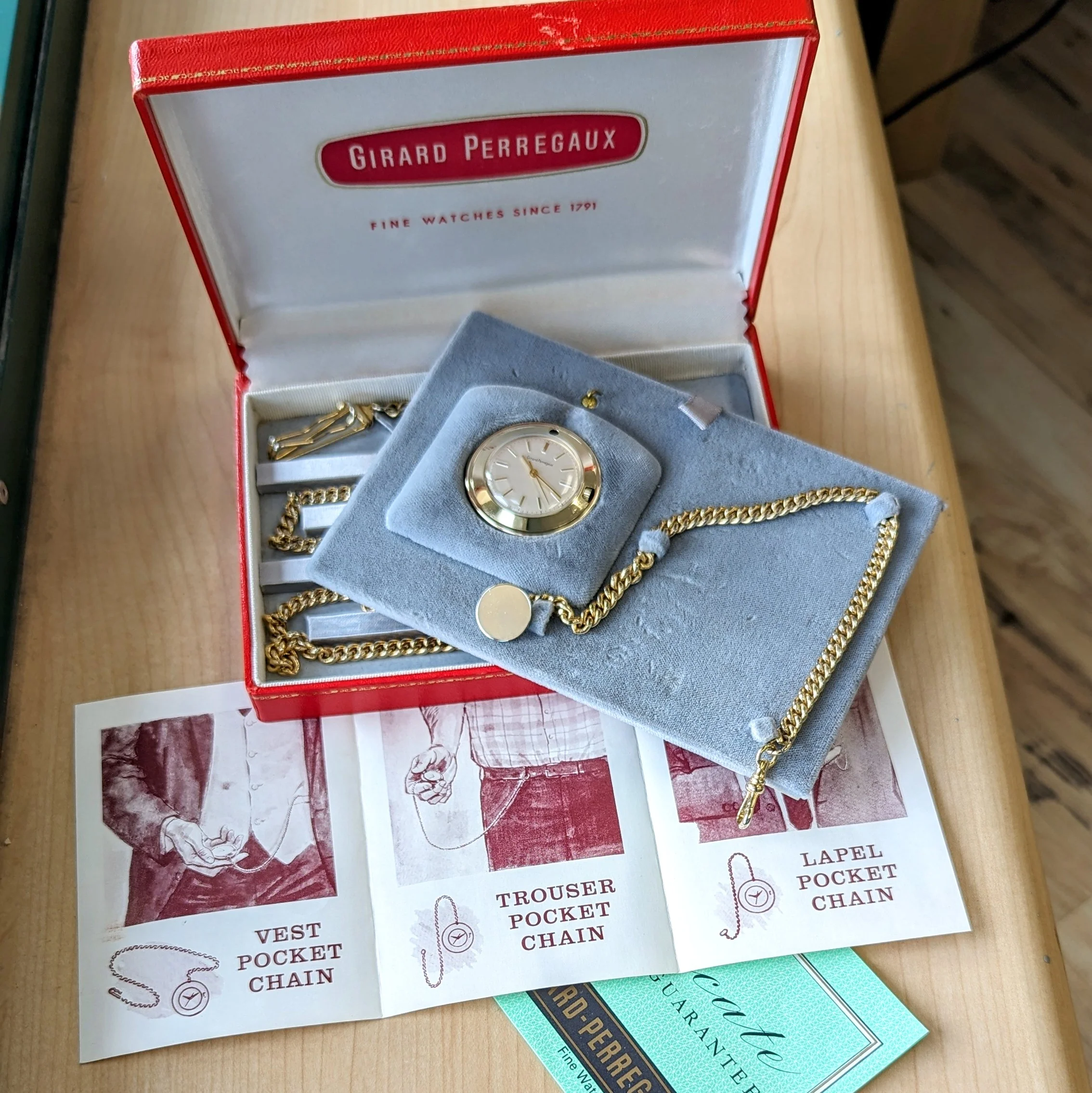 Girard Perregaux Pocket Watch17 Jewels "Personal Pocket Piece" - Full Kit: 3 PW Chains, Box & Papers - Image 10