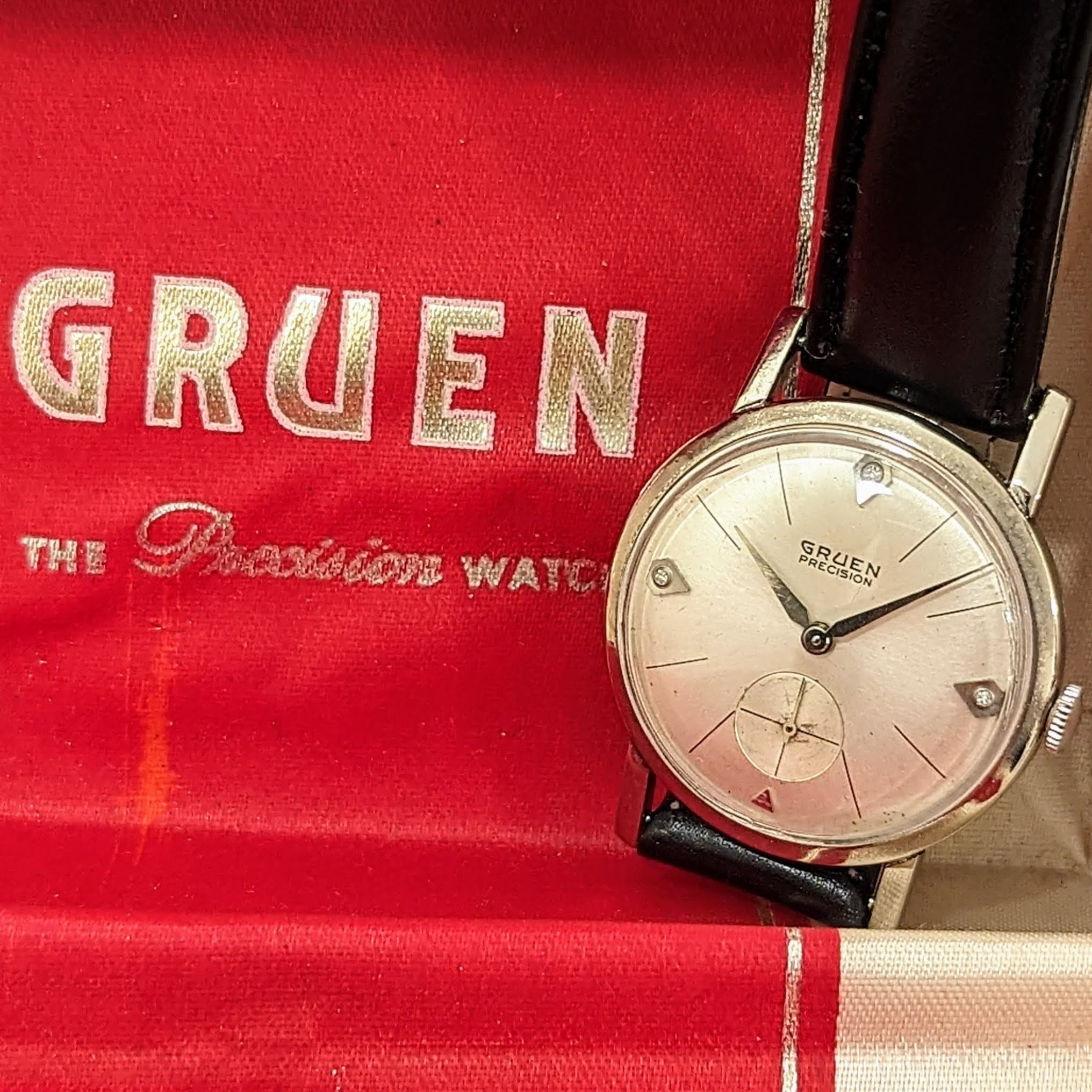 Vintage GRUEN Precision Diamond Dial Watch Cal. 510 Wristwatch in Display Box! - Image 6